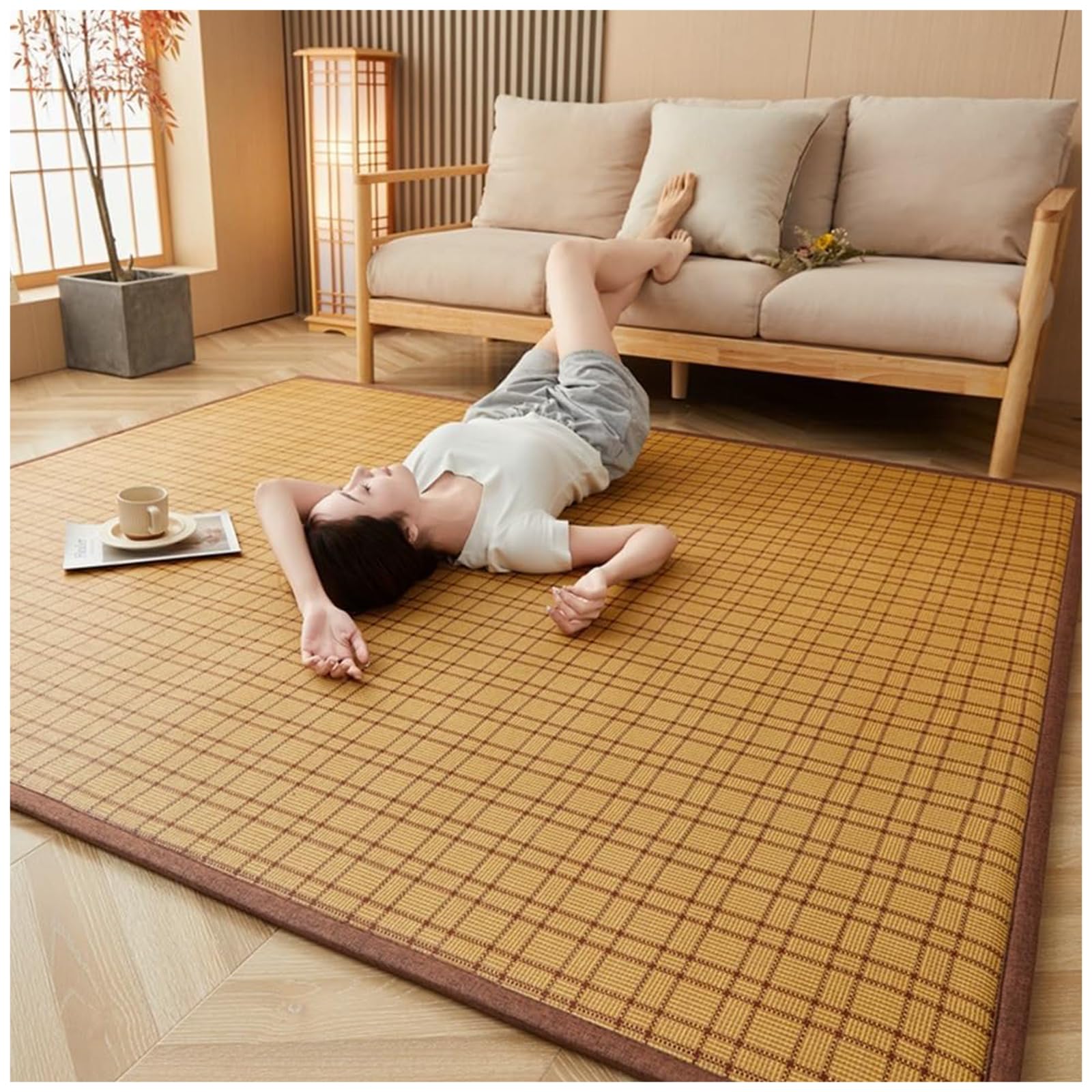 Tatami Materasso per pavimento, futon tradizionale giapponese, tappetino traspirante per meditazione per dormire, yoga, relax, 90 x 200 cm, soluzione comfort sul pavimento