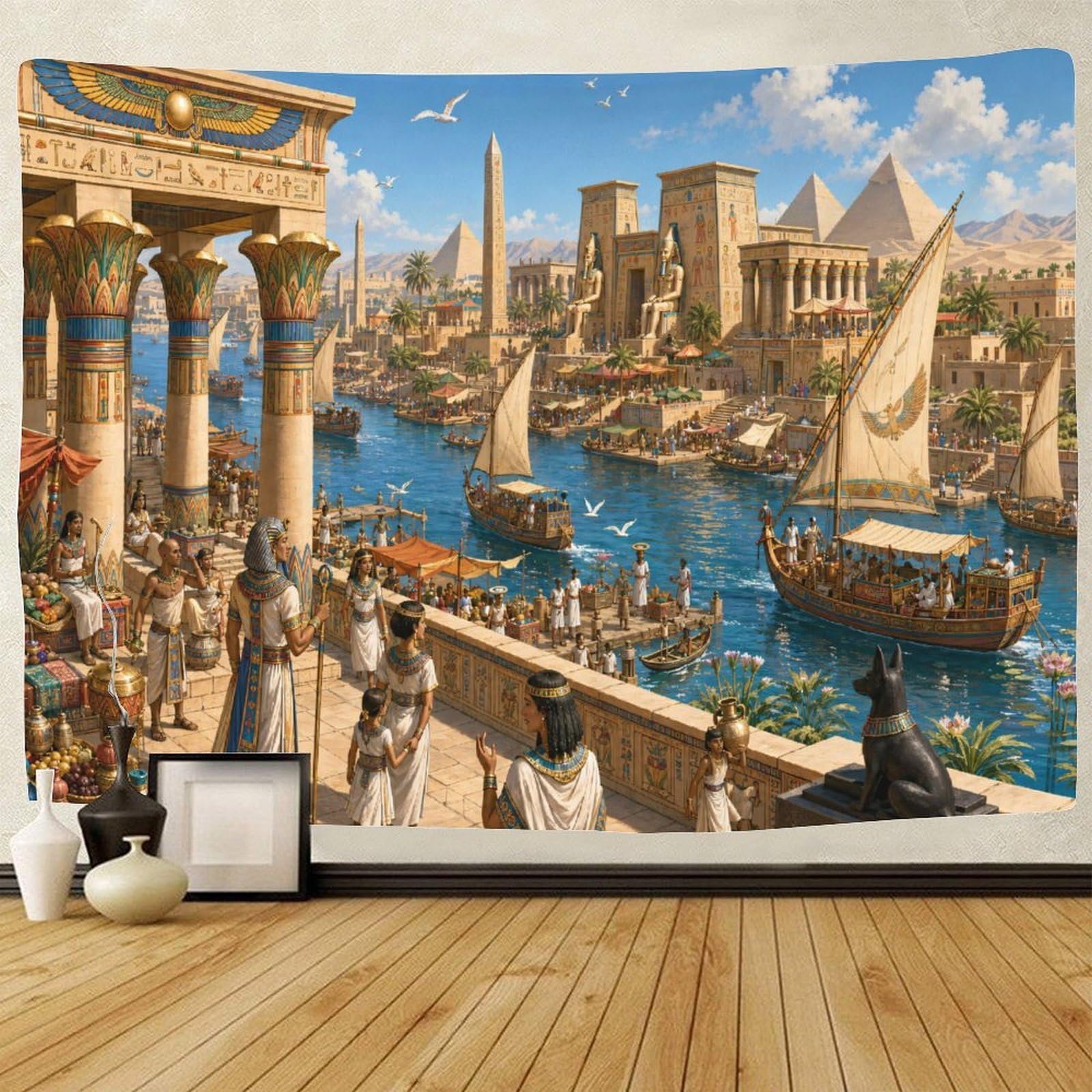 GPMNBCXZK The Nile River in Ancient Egypt 3D Print Tapestry for Bedroom Wall Hanging Decor Pyramid Tapestries Home Decoration Curtain Living Room College Dorm 70cmx100cm