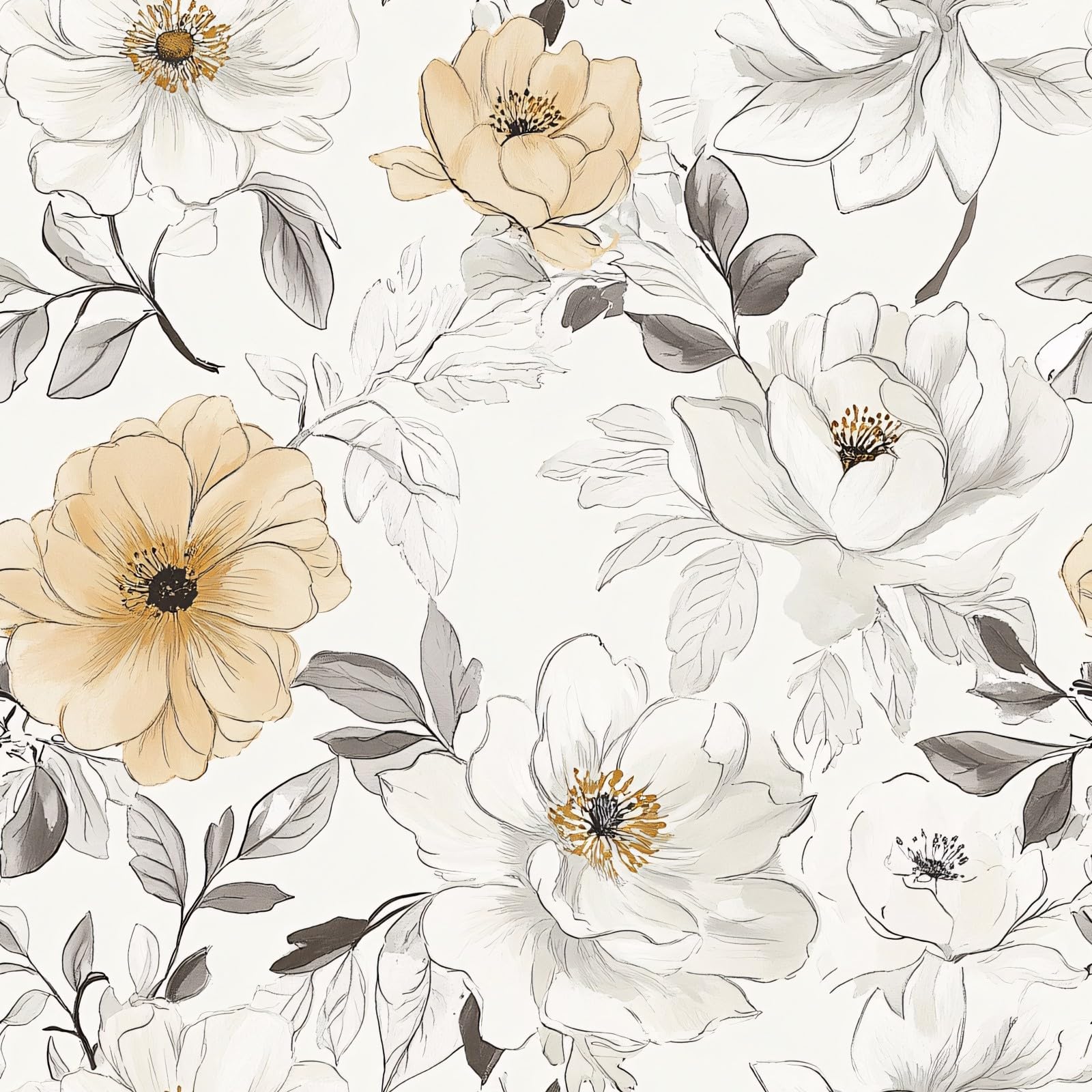 MAGAFA Watercolor Floral Peel and Stick Wallpaper Gray Leaves Self Adhesive Waterproof Removable Vinyl Easy Peel Off Stick on Contact Paper for Living