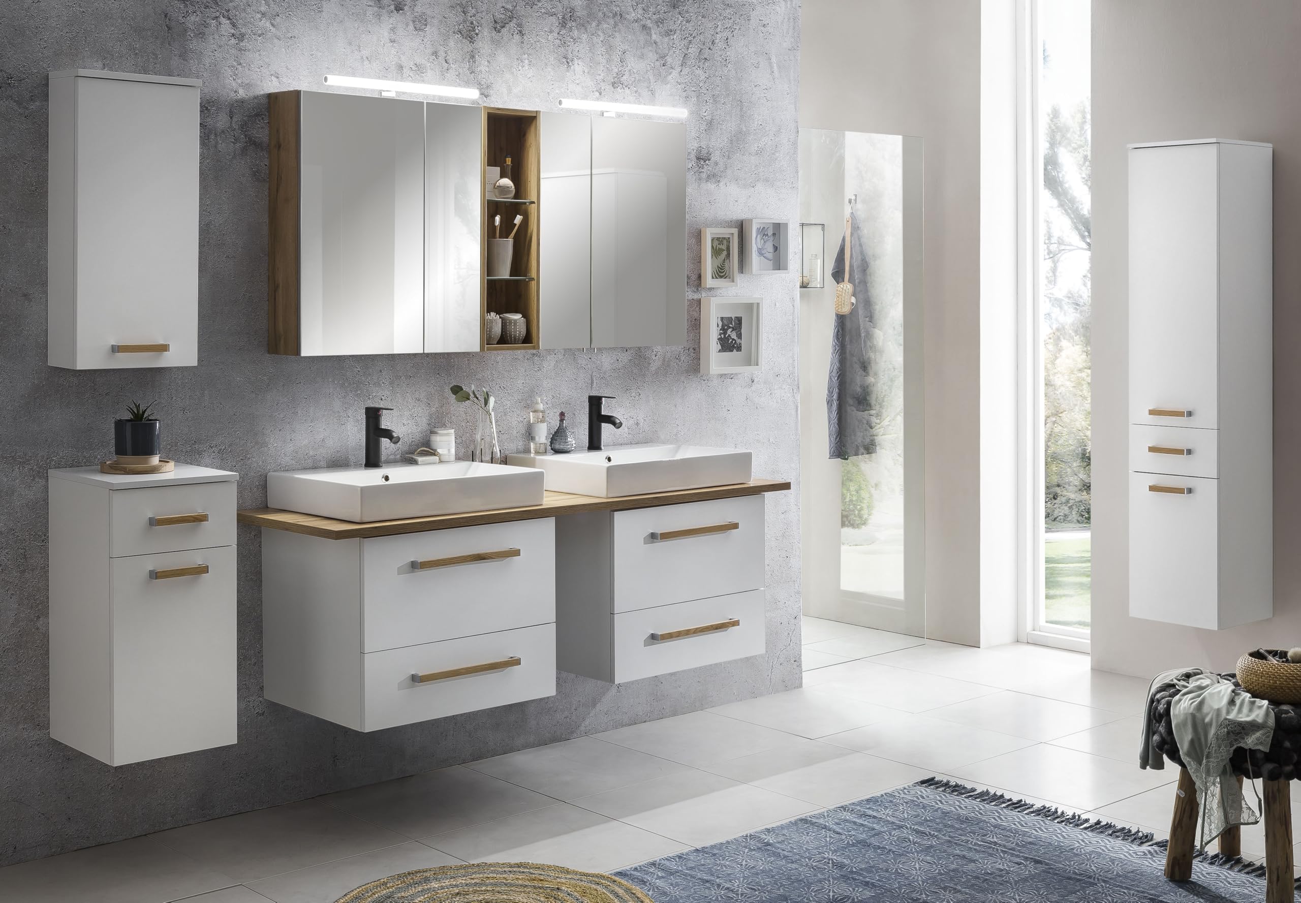 Schildmeyer Doppelspiegelschrank Duo 701523, Eiche Landhaus Dekor, 140 x 16 x 74,7 cm