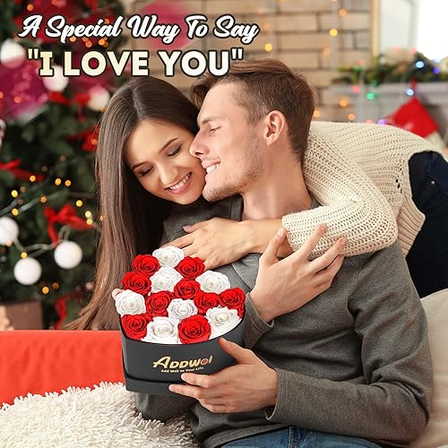 Miniatura 4 de ADDWel Eternal Fresh Roses con fragancia natural, ramo de rosas preservadas de 16 piezas en caja en forma de corazón, regalos para mamá, novia,