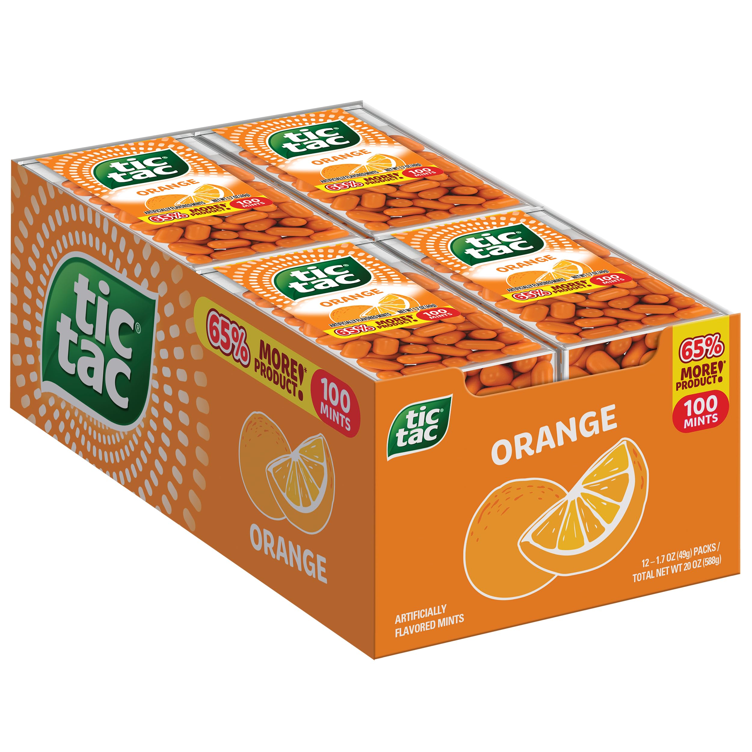 Tic Tac Orange Mints, Bulk 12 Pack, On-The-Go Refreshment, 1.7 oz Each