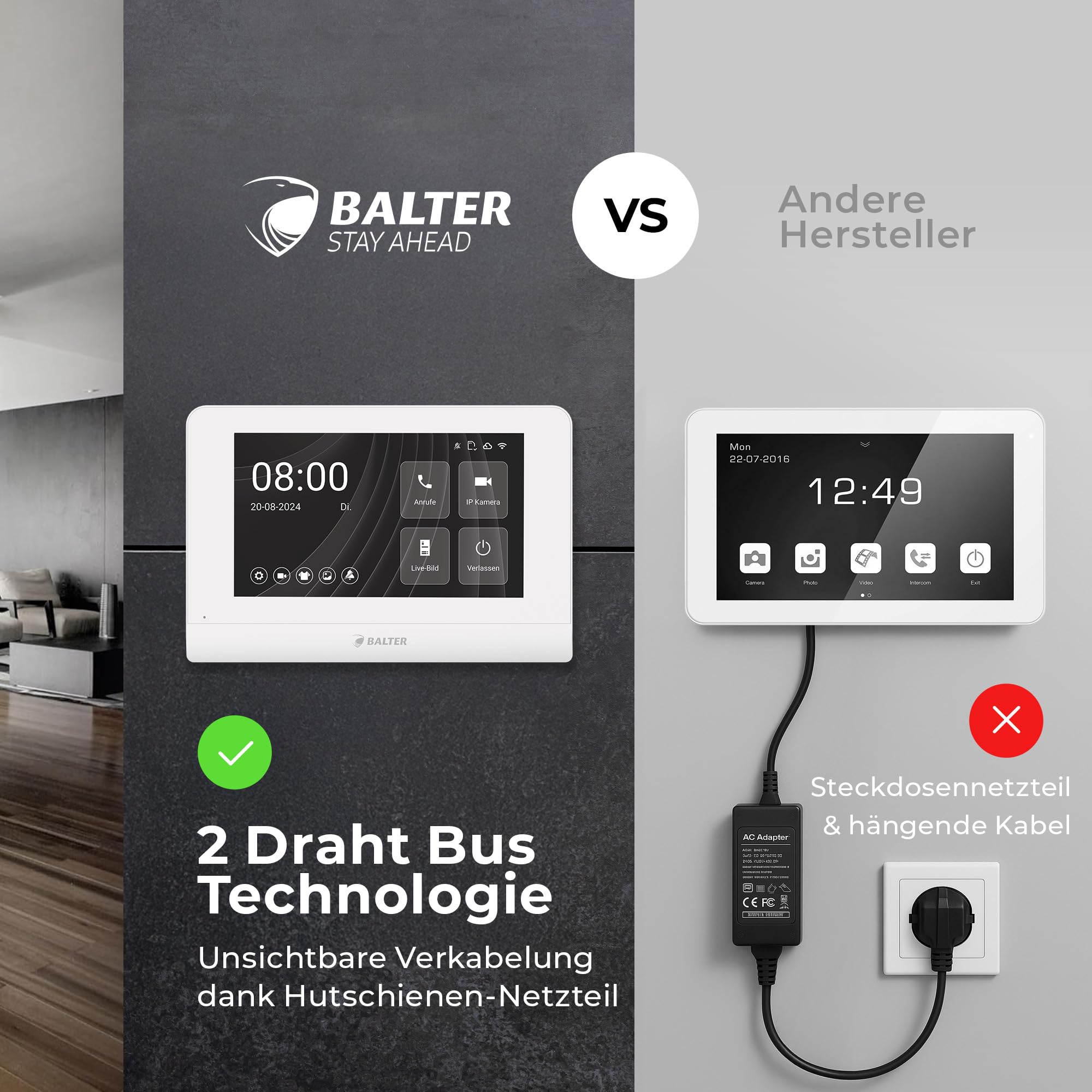 Entri Video Türsprechanlage, Unterputz Türklingel mit Kamera, Smartphone App, 1 Familienhaus, Video Türklingel, 2x7 Zoll HD-Monitor, Full HD Kamera, Gegensprechanlage mit Türöffner und Klingel 2 Draht