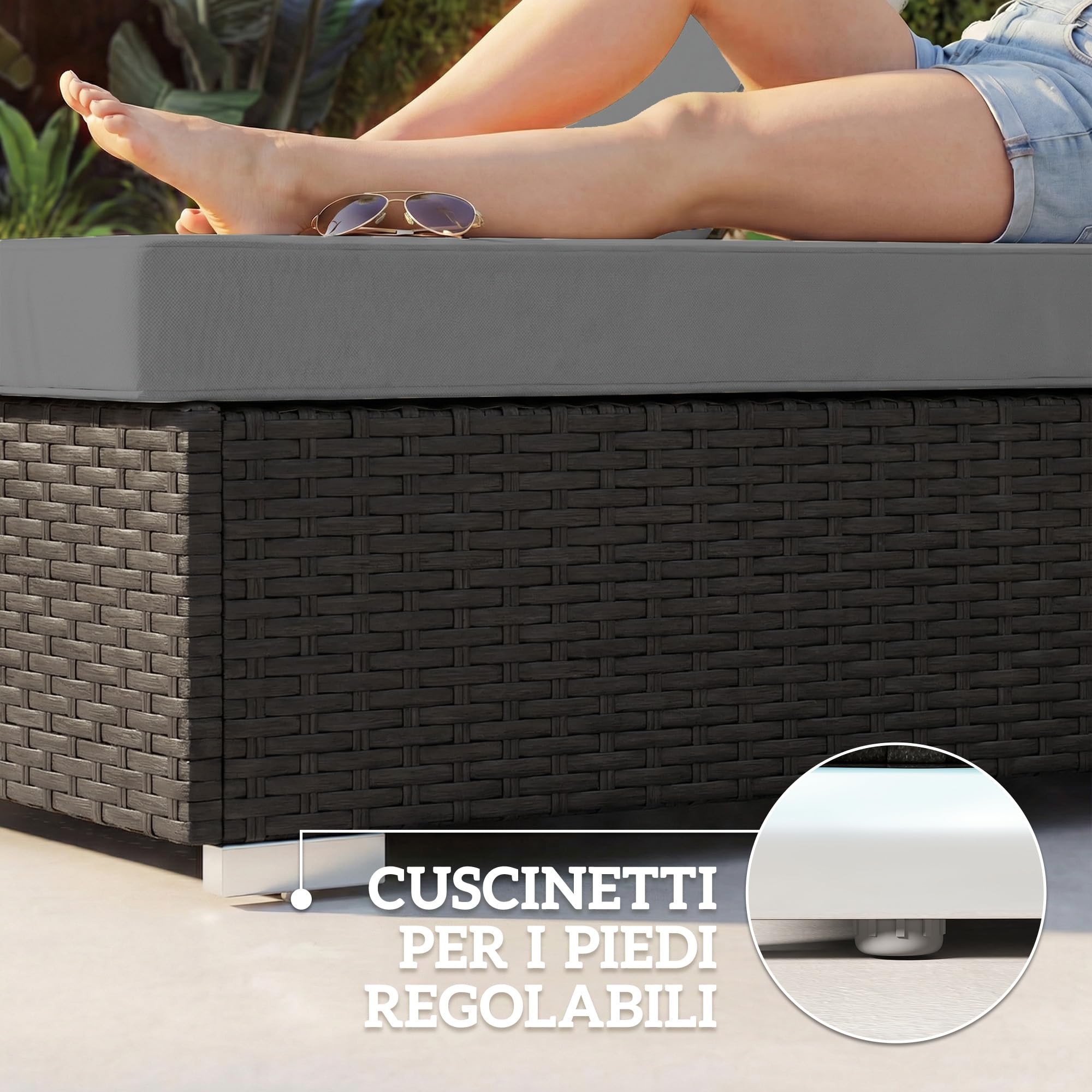 Outsunny Set di 2 Lettini Prendisole da Giardino in Rattan Grigio Scuro
