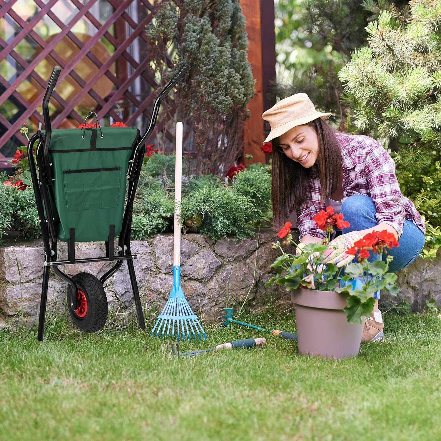 Carriola Richiudibile, Carriola pieghevole, Carretto Pieghevole Giardino, Salvaspazio, 115,5 x 54 x 60,5 cm - TROLLYFOLD