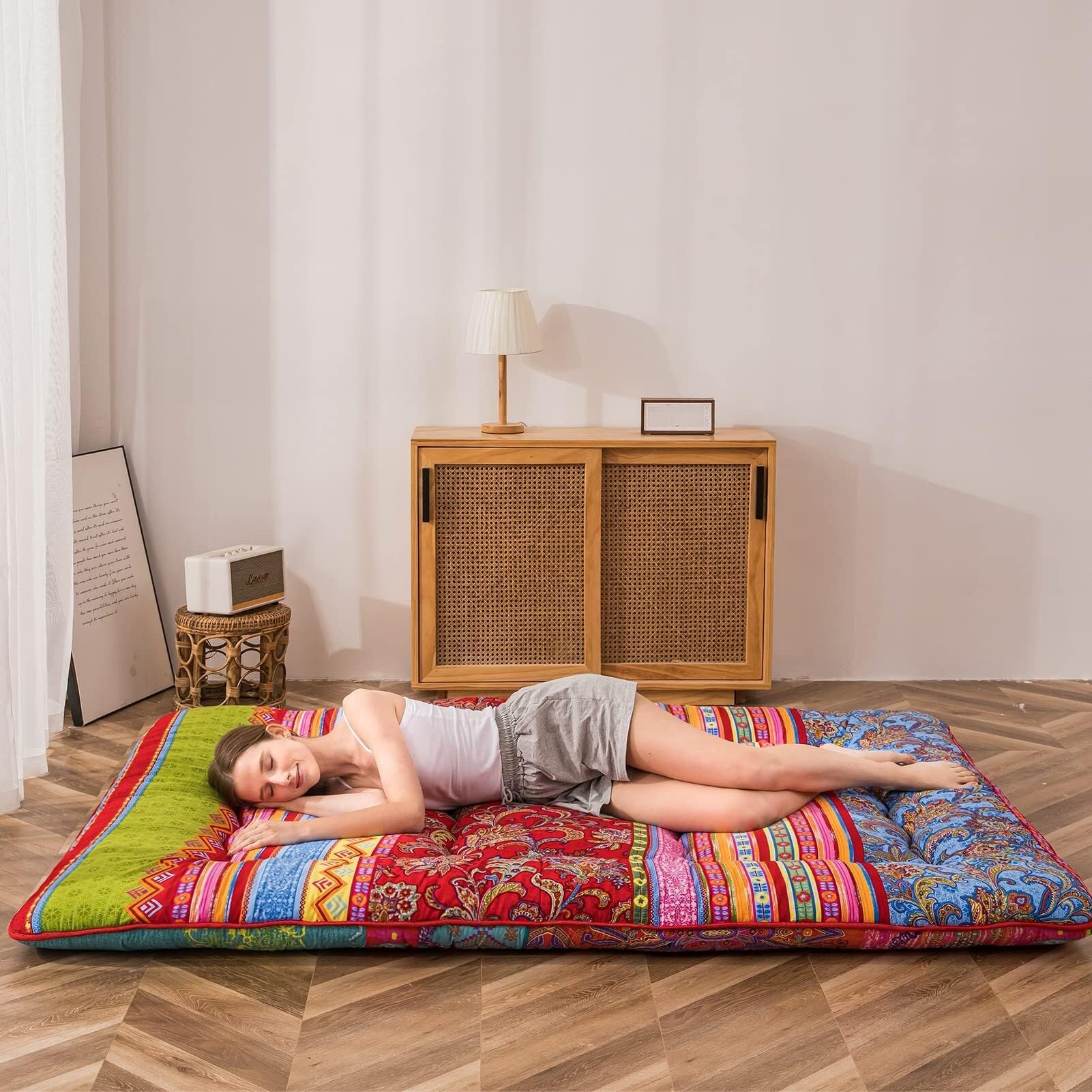 Tappetino per dormire a pavimento spesso stampato in stile giapponese portatile pieghevole arrotolabile materasso da campeggio per adulti pavimento reclinabile letto divano design stile country