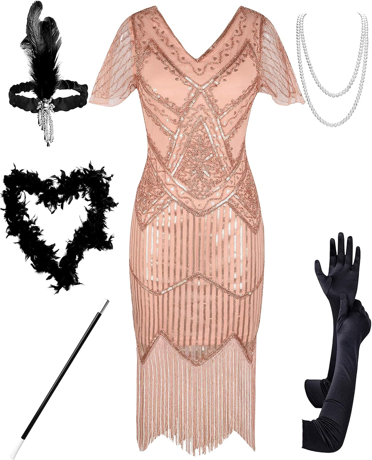 PrettyGuide Women's 1920s Flapper Dress Short Sleeve Glitter Sequin Inspired Fringed Party Cocktail Dresses - Image 3