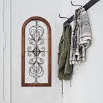 Sintosin Rustic Wood and Metal Wall Art Decor 13 X 32 Inches, Hanging Distressed White Frames with Black Wrought Iron Wall Decor, Handmade Entryway Wall Decor for Living Room Couch Bedroom Hallway