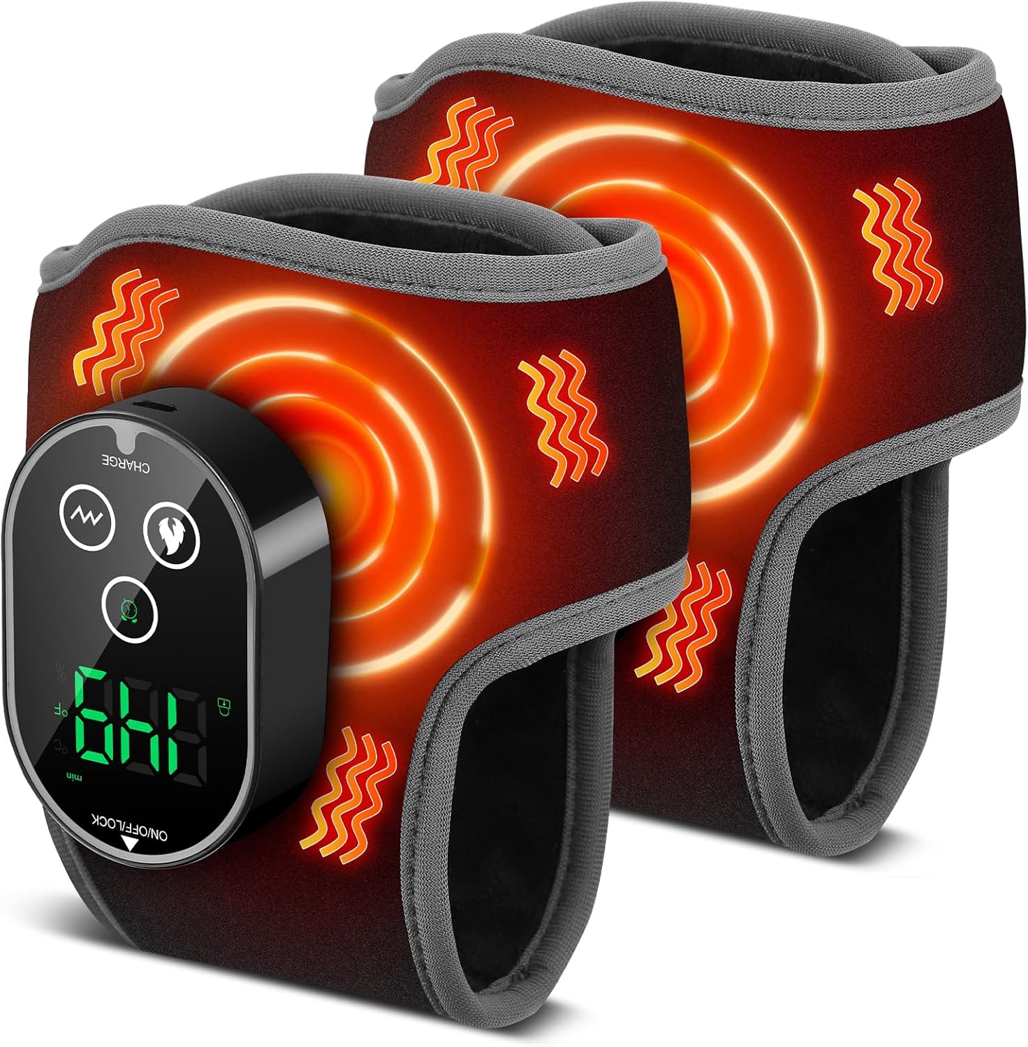 2PCS Cordless Neuropathy Foot Massager, Ankle Heating Pad for Pain Relief, Rechargeable Foot and Ankle Massage for Circulation, Heated Ankle Wrap, Black