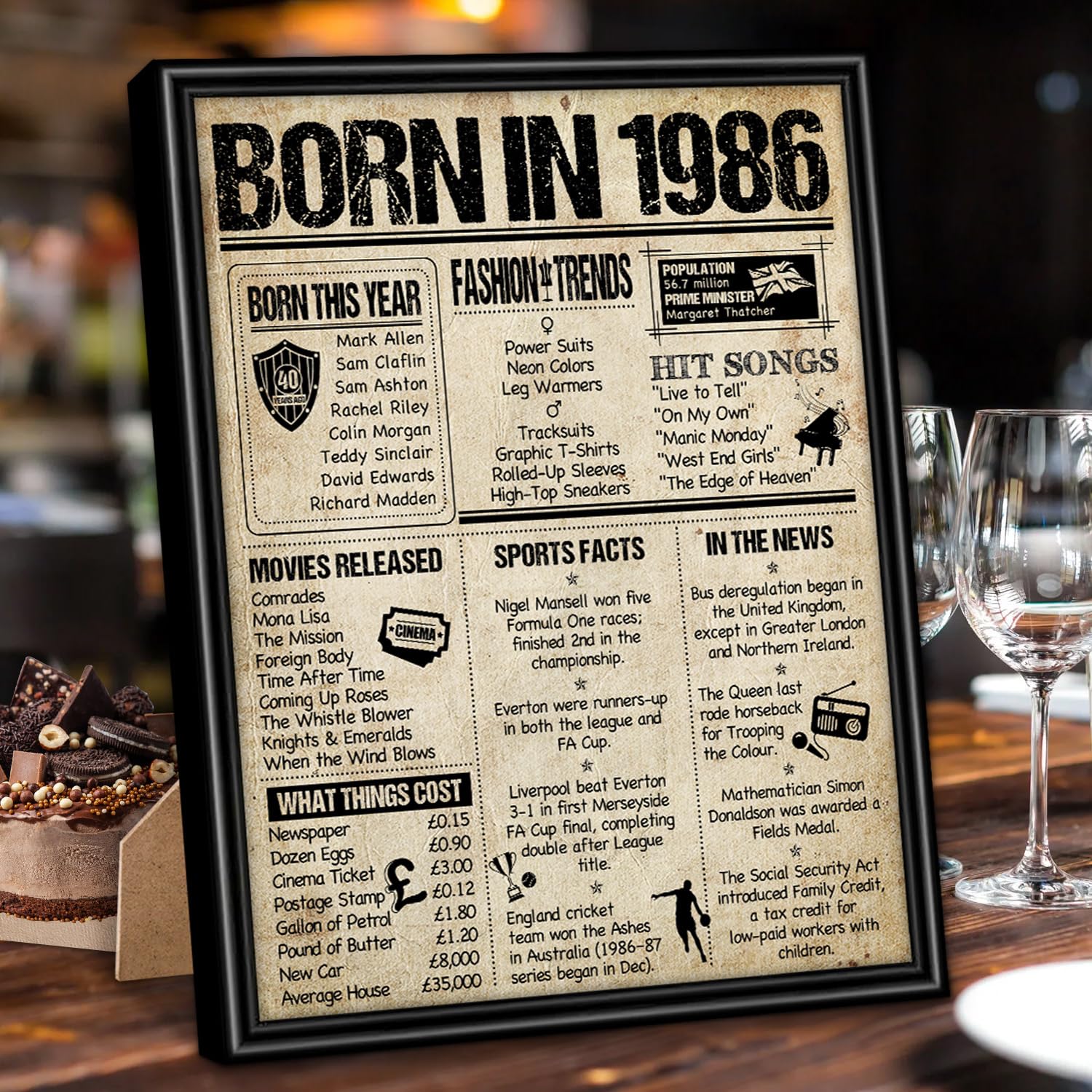 Benjia 1946 Poster Framed UK, Happy 80th Birthday Sign Card Party Decor Supplies Home Decoration Birthday Gift 80 Years Old Wedding Newspaper For Men Women (8x10 inch, Vintage) — view 9