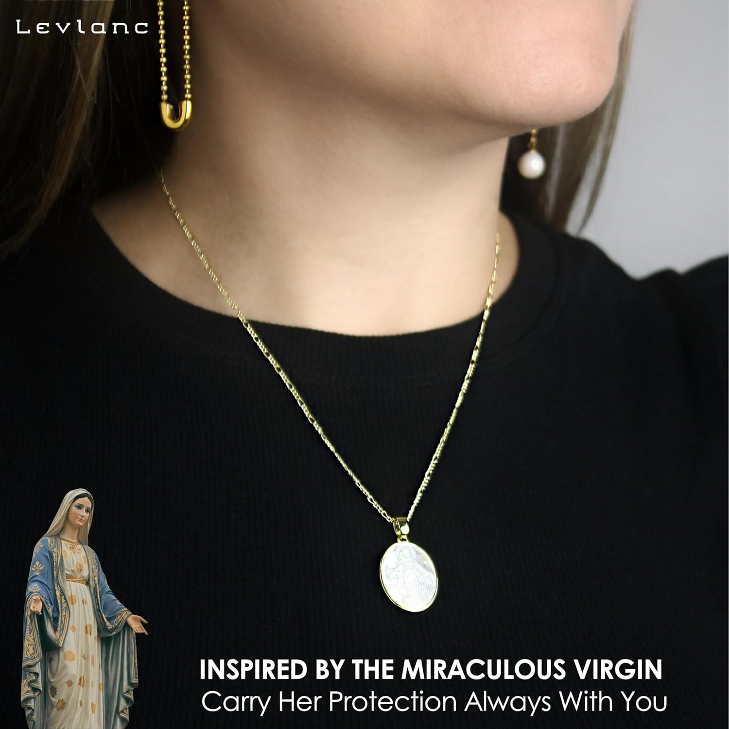 Virgin Mary Necklace - Miraculous Medal Necklace for Women - Virgin Mary Pendant - Medalla de la Virgen la Milagrosa - Mother Mary Necklace - Religious Gifts for Christian Women Box Included