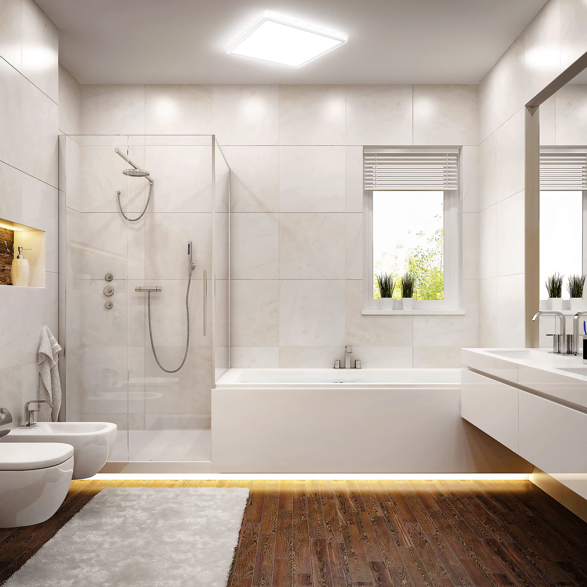 B.K.Licht I Plafonnier LED ultraplat I Plafonnier de salle de bain I Plafonnier LED I Lumière indirecte I Couleur de lumière blanc neutre I 18 Watt I 29 x29 cm I Blanc