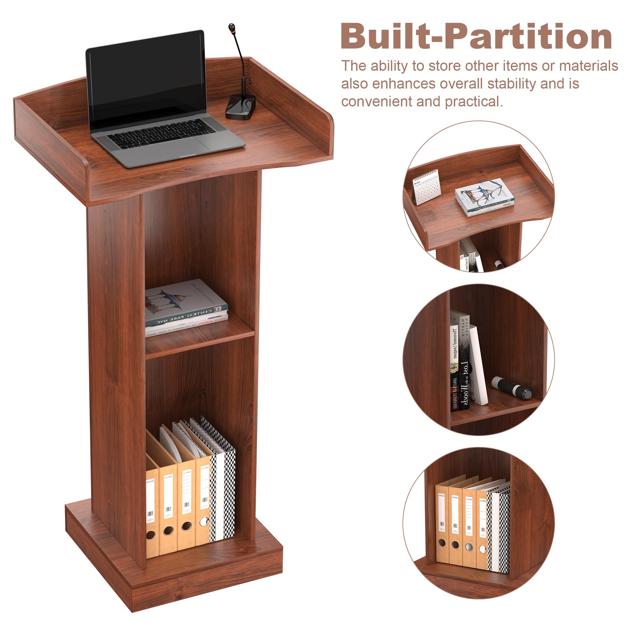 lesolar Podium sur pied avec large surface de lecture et étagère de rangement, support de pupitre en bois blanc pour salle de classe