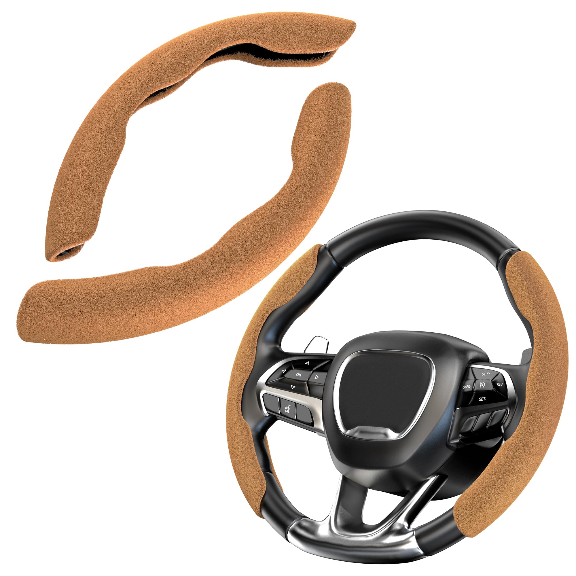 BenLoc Faux Suede Steering Wheel Cover, Universal Steering Wheel Cover Protector, Segmented Non-Slip Soft Car Wheel Cover (Faux Suede Light Brown)