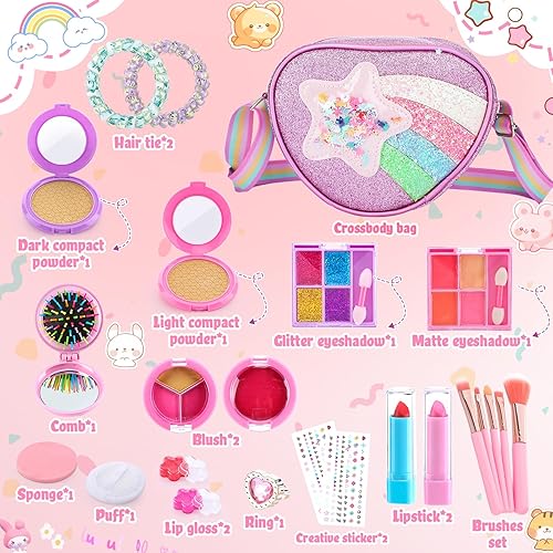 Miniatura 6 de Juego de maquillaje lavable para niñas – Kit de maquillaje no tóxico para niños pequeños, polvo prensado de dos colores para diferentes tonos de
