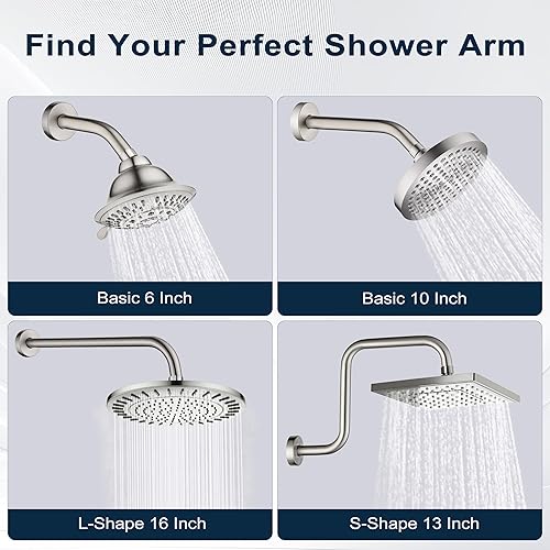 Vista 96 de BRIGHT SHOWERS Brazo de extensión de cabezal de ducha de 13 pulgadas con brida en forma de S, extensor de altura alta, brazo largo de acero Cromo