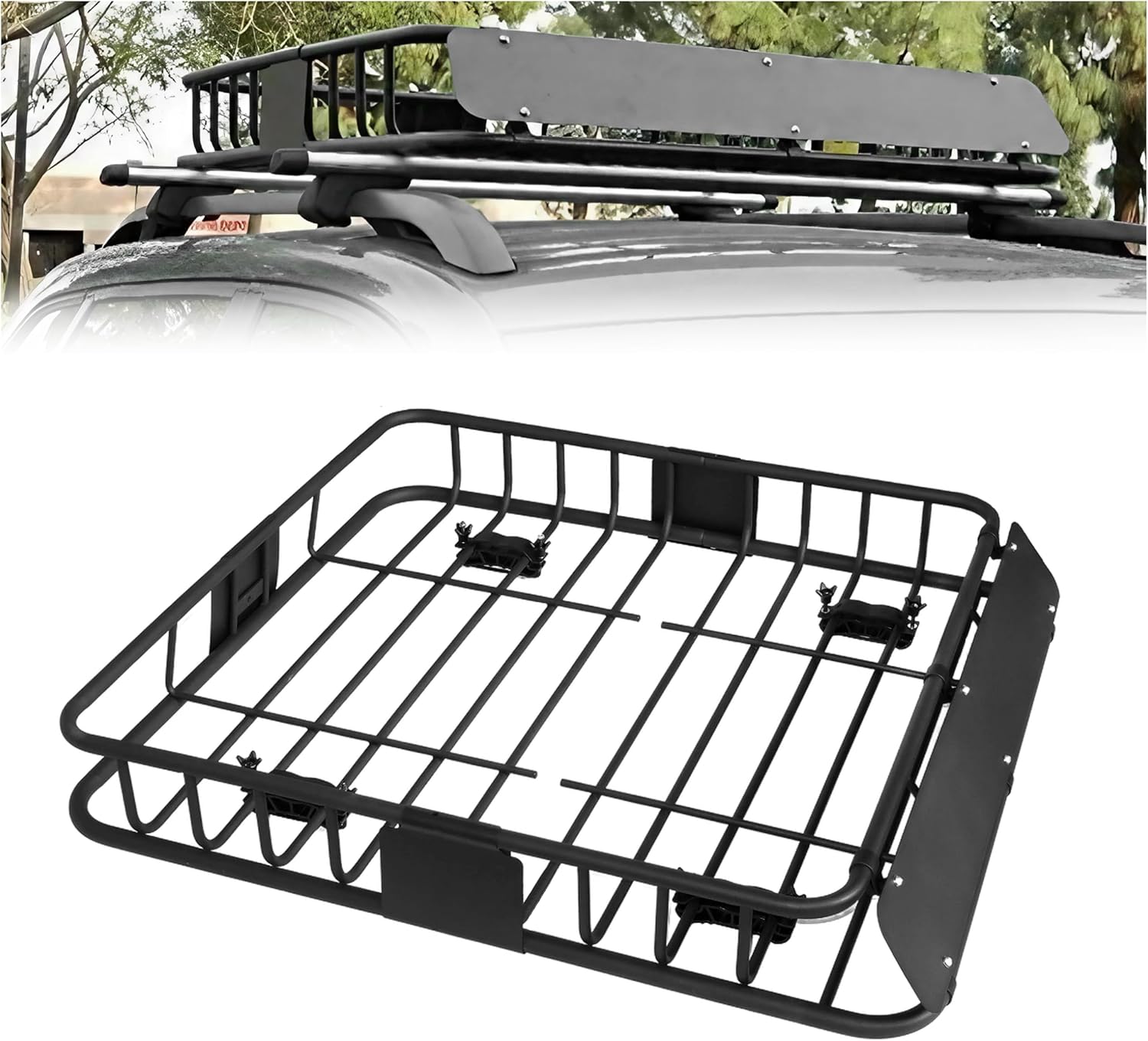 HTTMT MT371-029-M Black Universal Roof Rack Cargo Car Top Luggage Holder Carrier Basket Travel SUV