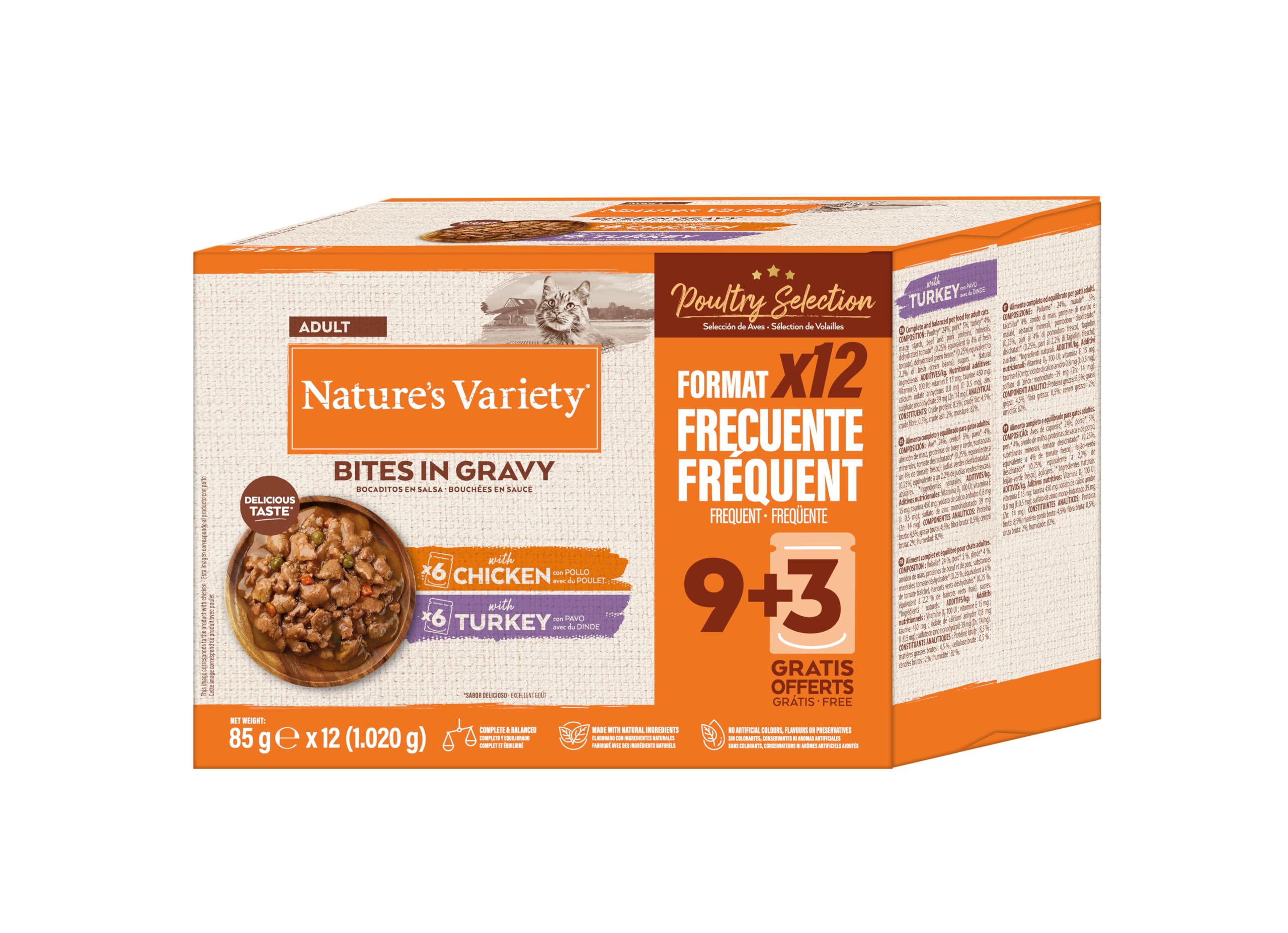 Nature's Variety Snack in salsa, cibo umido per gatti Varietà di carne: 48 bustine da 85 g