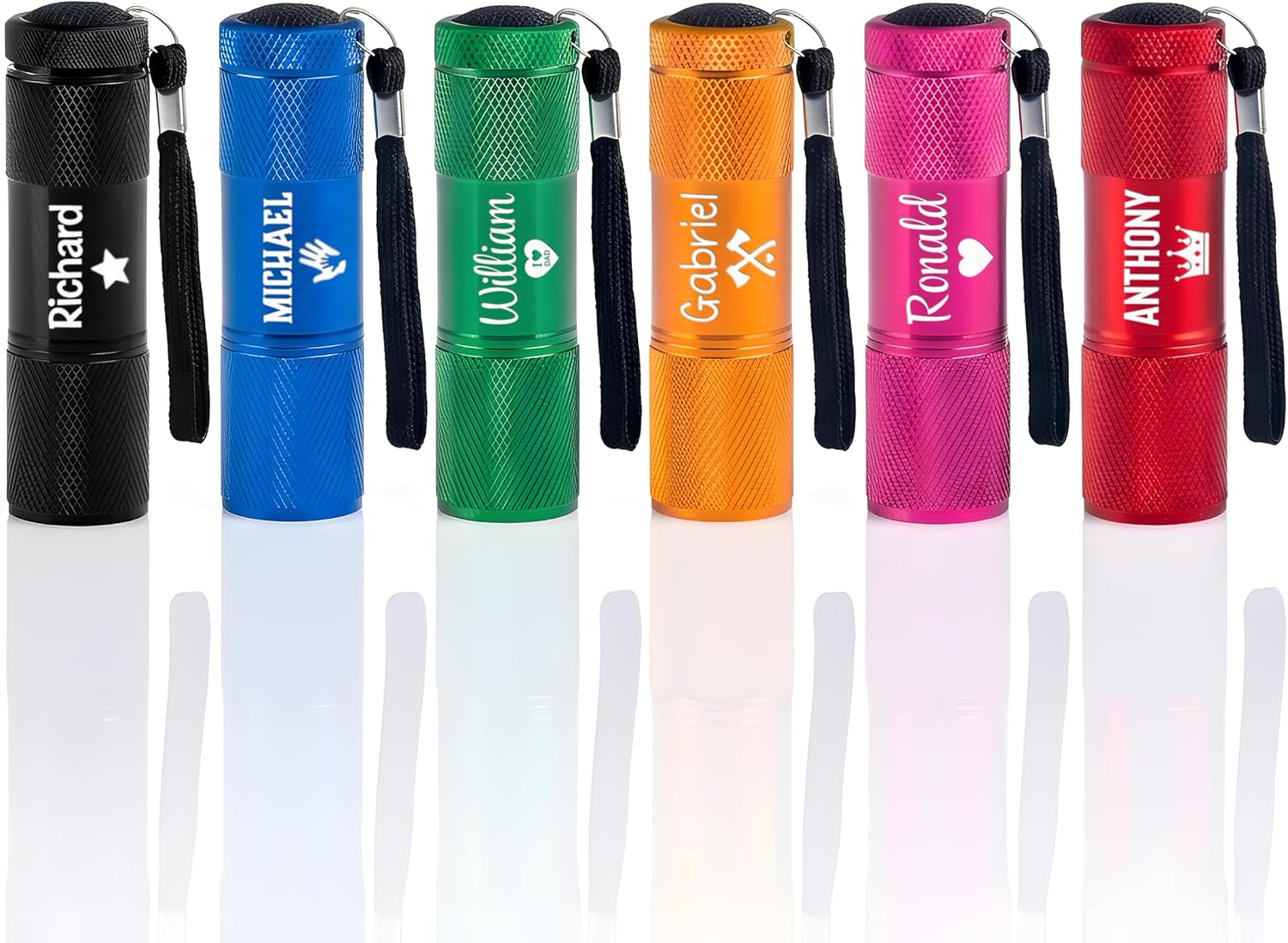 Personalized Flashlight for Dad - Custom Engraved Mini LED Handheld Flashlight - Unique Gifts for Father's Day for Dad, Husband, Grandpa - Aluminum EDC Torch with 10 Fonts & 15 Icons (6 Colors)