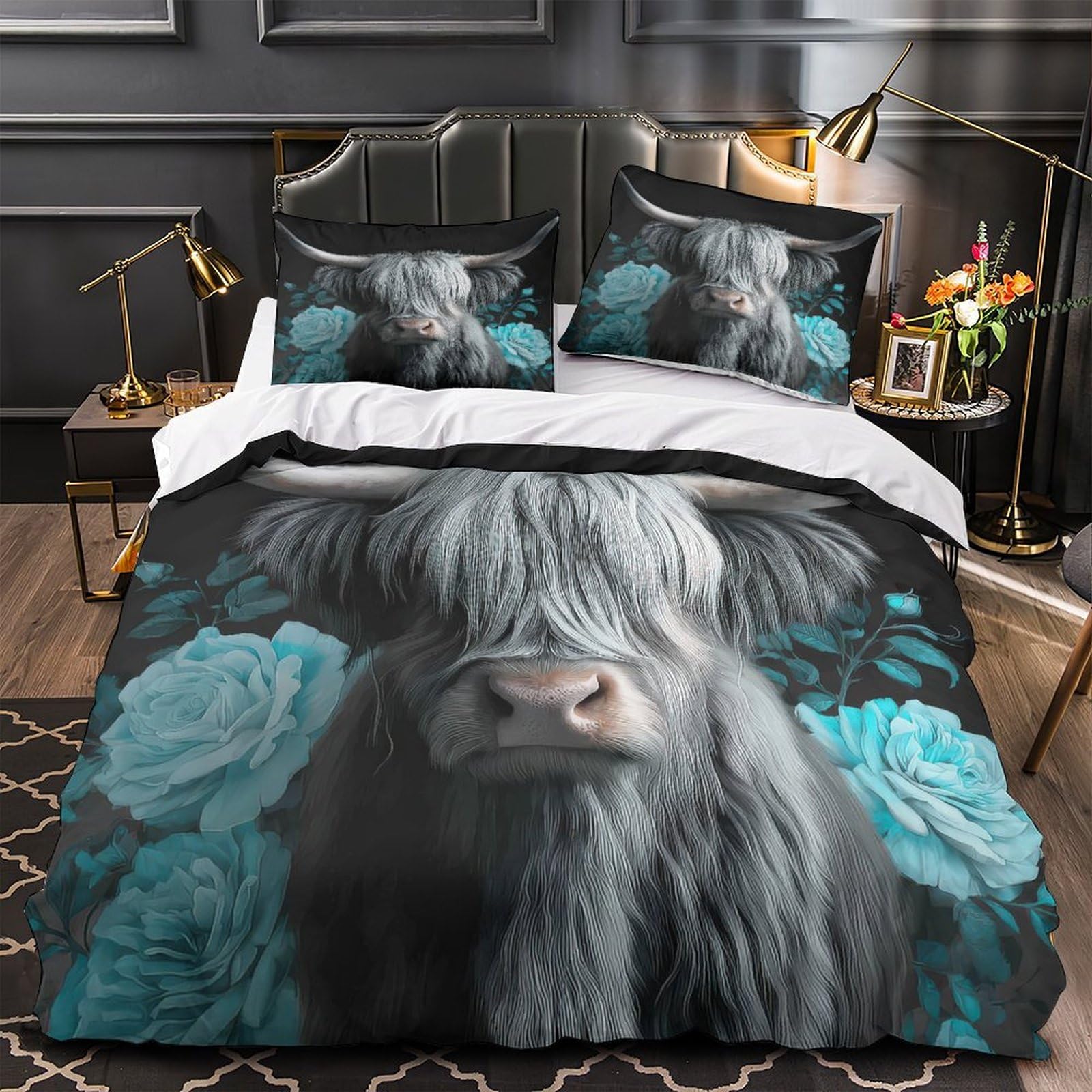 Ensemble De Literie Confortable Hypoallergique Highland Cow 3 Pièces Taie et Couette