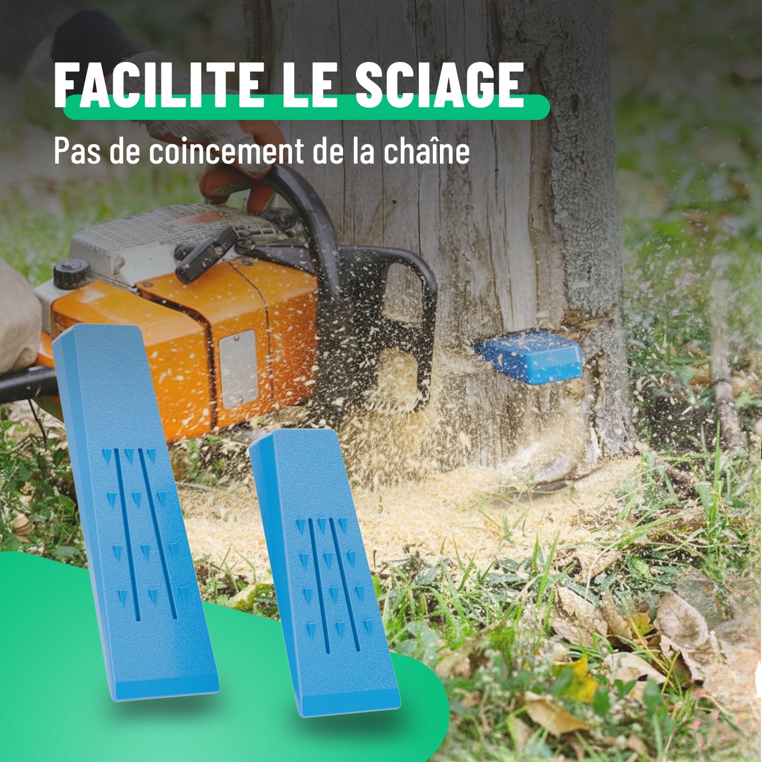 greate 5X Coin abattage en Plastique - résistants aux Chocs, au Gel & antidérapants - 2×20 cm + 3×15 cm - Accessoires forestiers - Set de Coin Eclateur Bois pour elagage