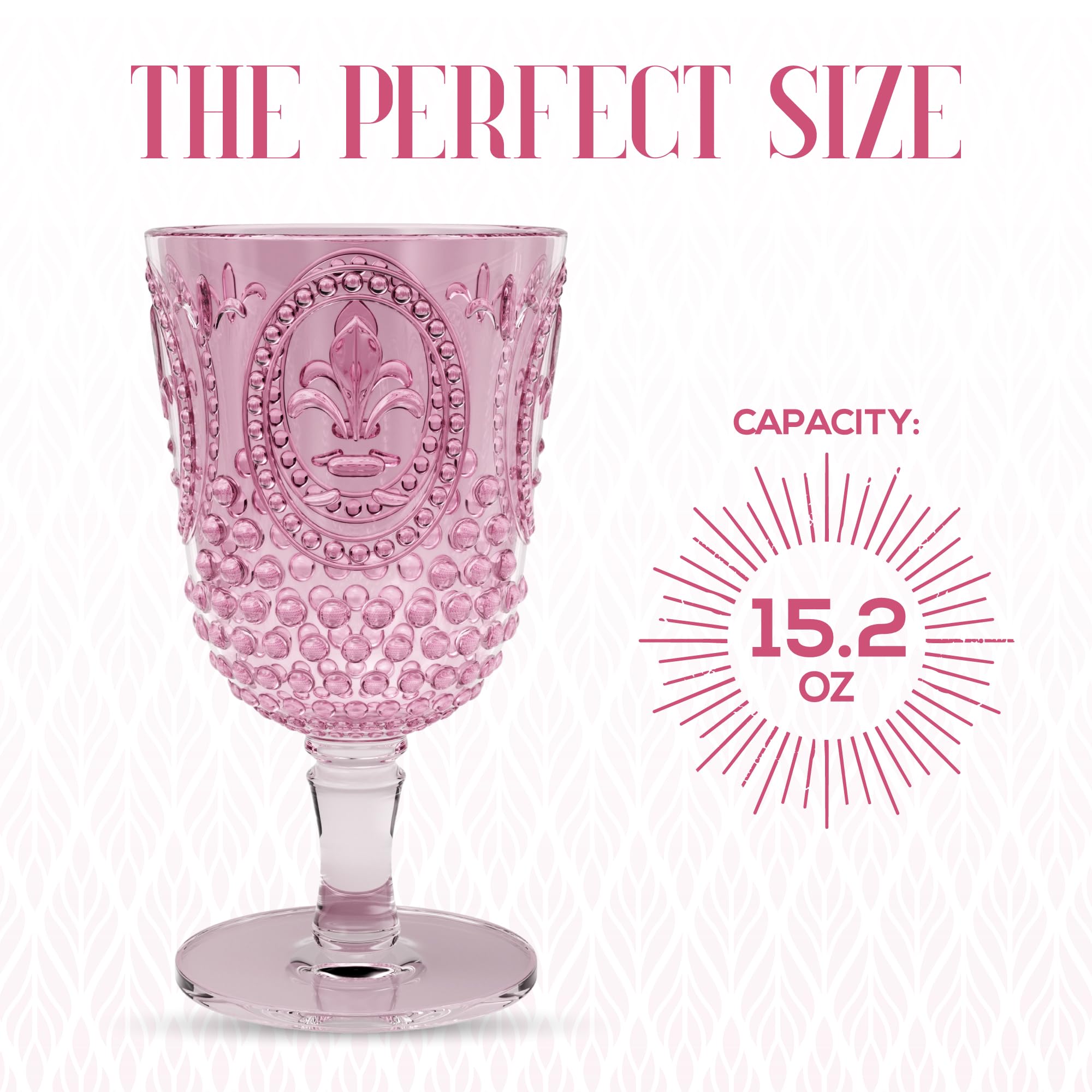 Elle Decor Acrylic Wine Goblets | Set of 4, 15-Ounce | Unbreakable Acrylic Wine Glasses | Reusable Plastic, Shatterproof Long Stemmed Water Glasses | Bar Drinking Cups (Pink)