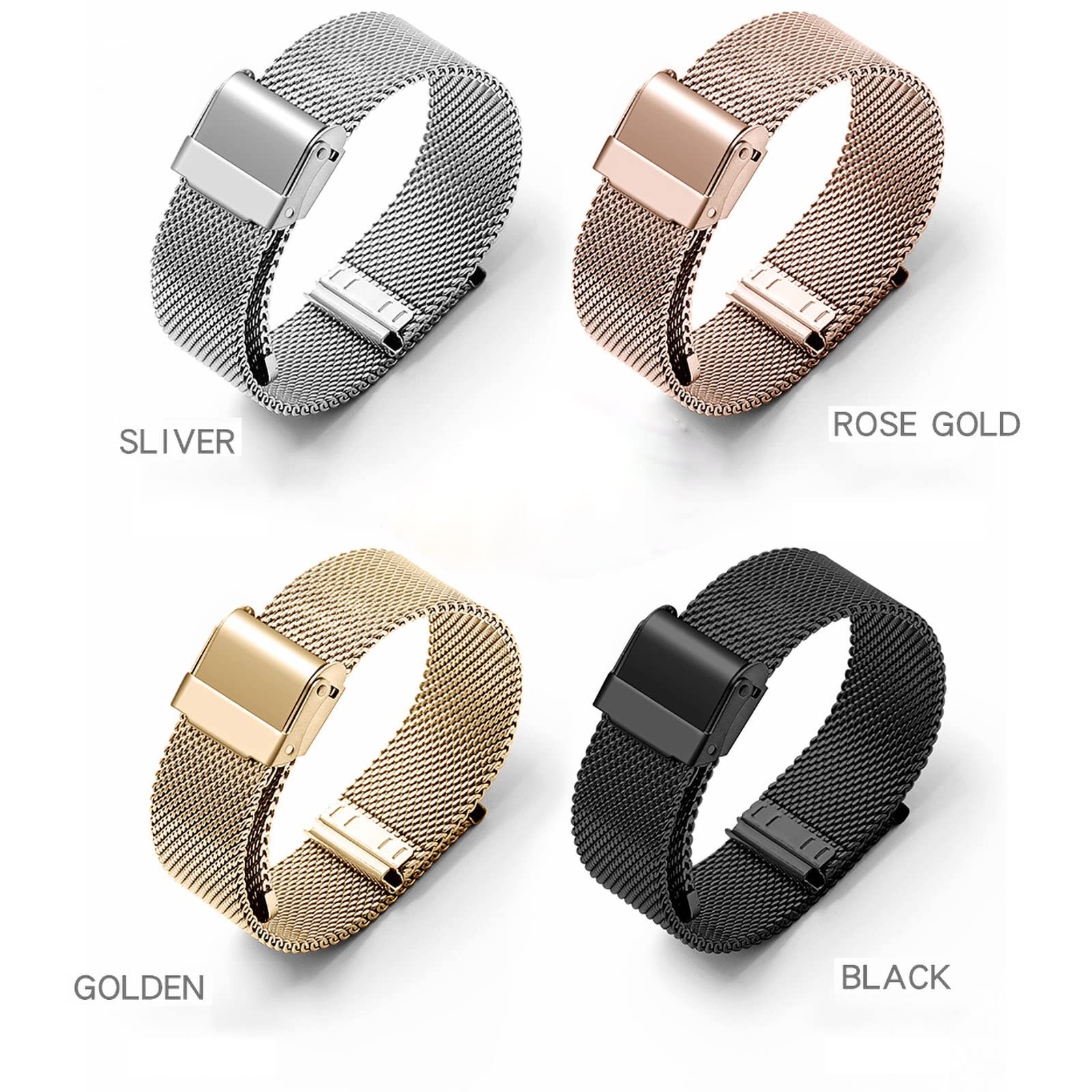 milanese 2 Pezzi Cinturino per Orologio da Donna 10-22MM Cinturini per Orologio In Metallo Intrecciato A Maglia Milano Rilascio Rapido Applicabile Al 98% Degli Orologi(Gold,10MM