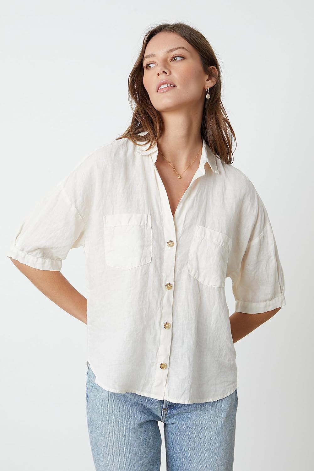 Velvet by Graham & Spencer Womens Maria Woven Linen Camp ShirtButton Down Shirt - Image 3