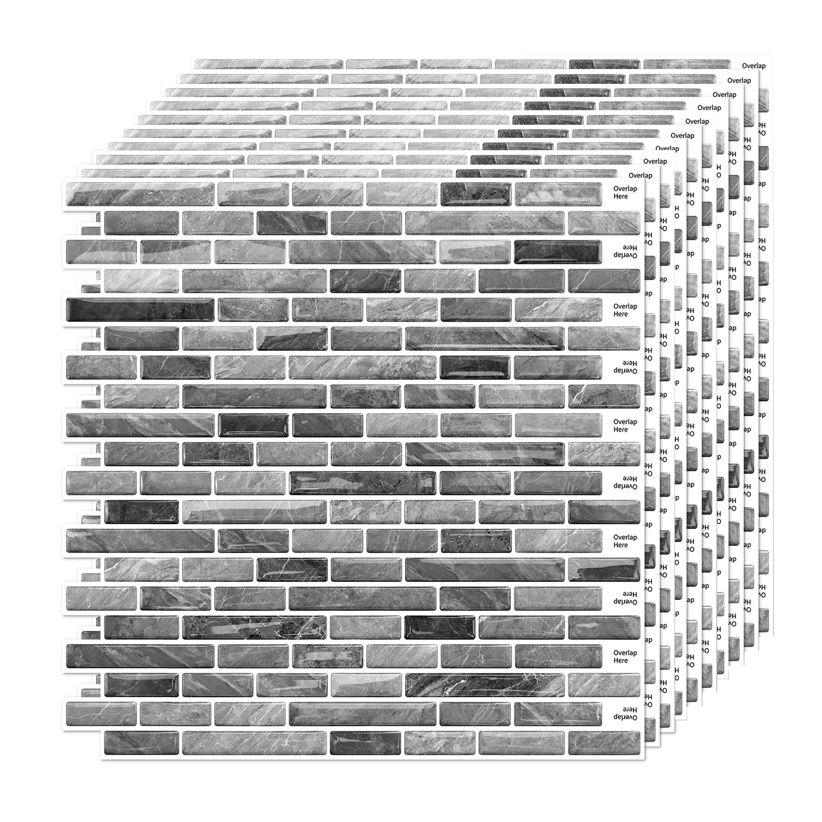 Piastrelle in ceramica 3D, 10 pezzi, 30,5 x 30,5 cm, autoadesive, pannelli da parete 3D, per cucina, bagno, parete (grigio)