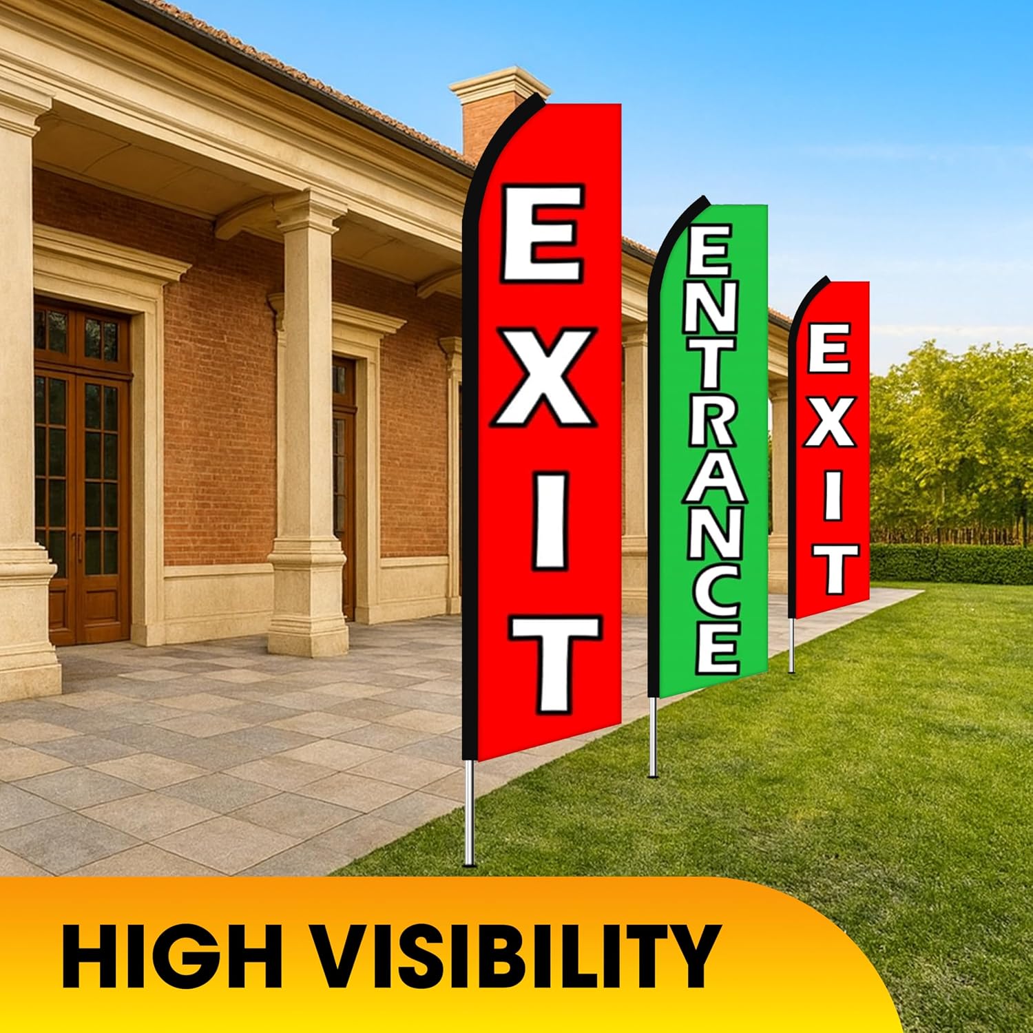 OnPoint Wares Entrance Exit King Flags With Complete Hybrid Pole set - Pack of 2 | 3ft x 11.5ft Entrance Exit Flags Advertising Signs | Outdoor Advertising (With Complete Hybrid Pole set)