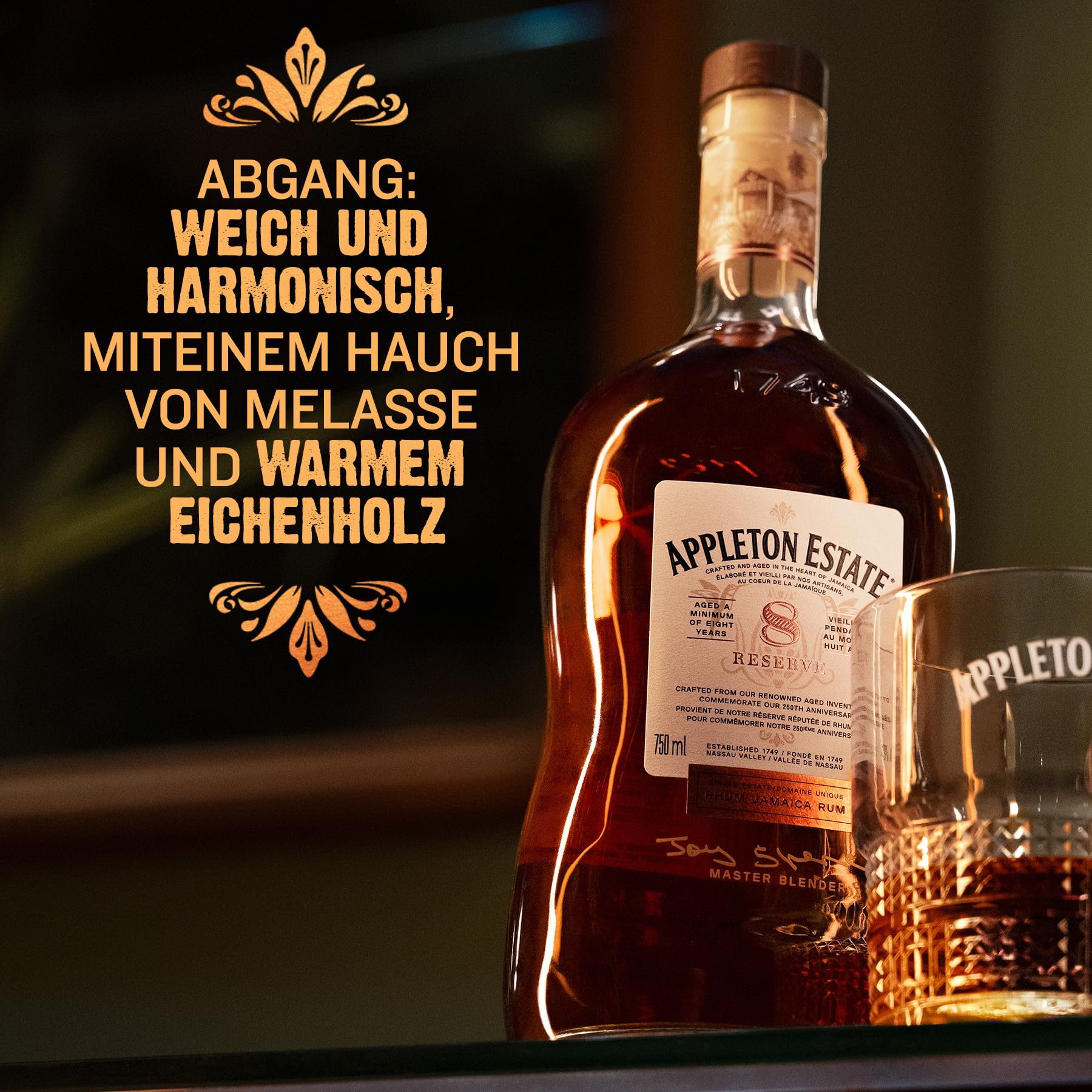 Appleton Estate Reserve Blend 8 Years Old - 8 Jahre gereifter, gold-brauner Jamaica Rum, zum pur Genießen oder für Cocktails - 1 x 0,7 l