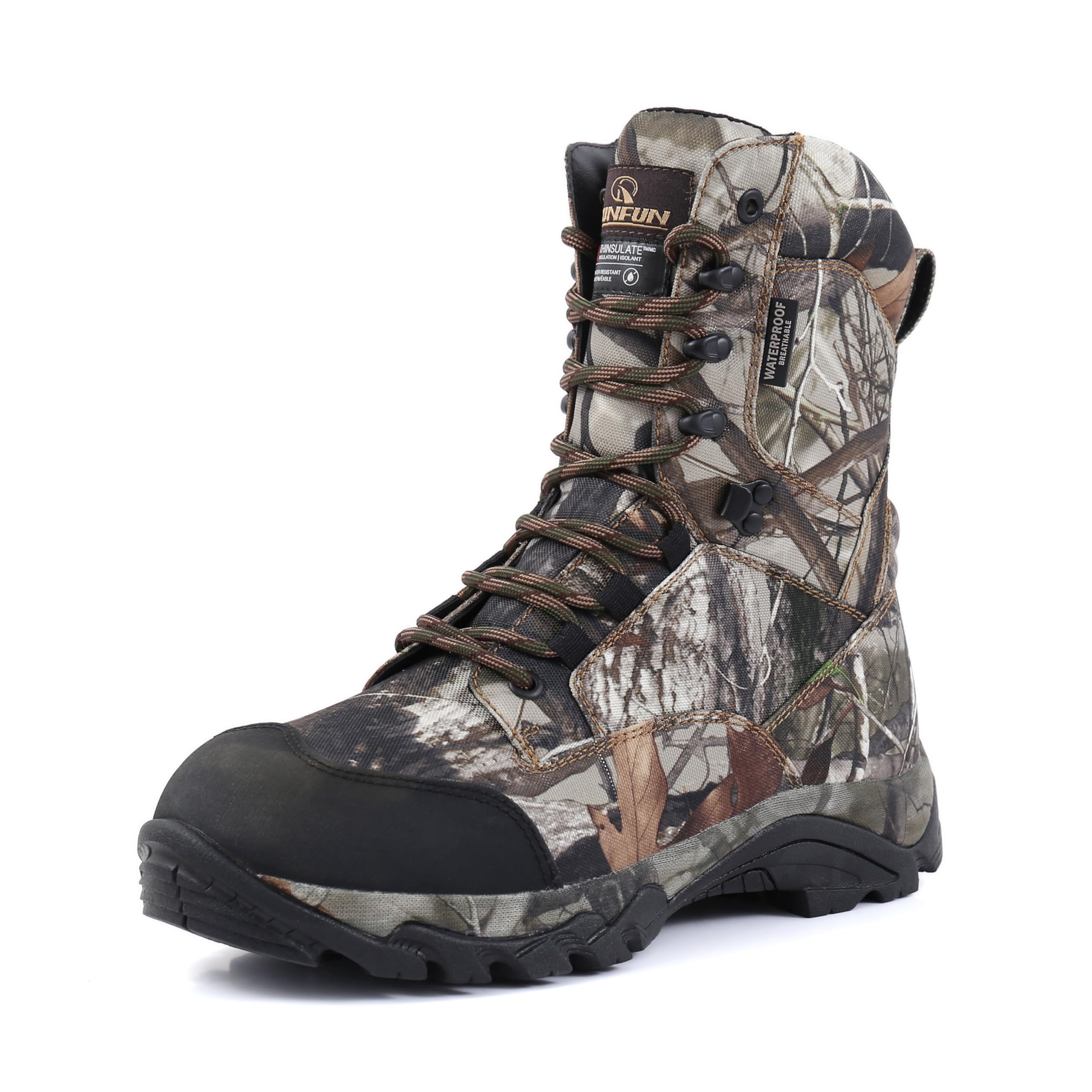 R RUNFUN Men's Waterproof Hunting Boots 8" Lightweight Camo Insulated All-terrain Work Boot, 400g Thinsulate
