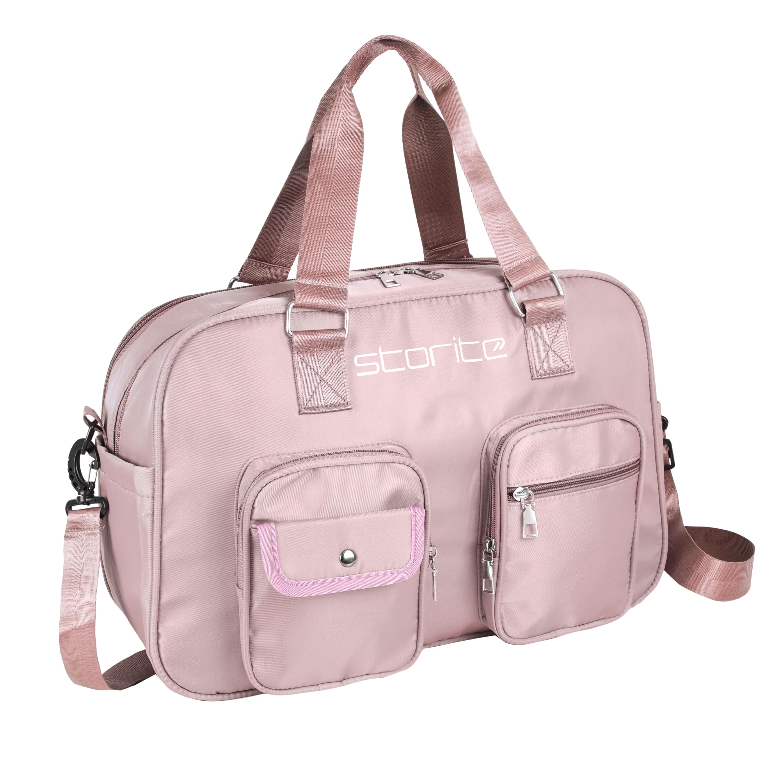 Nylon 43 Cm Expandable Travel Duffle Bag for Women Outdoor Weekend Handbag Lightweight Water Resistant Luggage Bag with Shoulder Strap(Pink, 43 x 30 x 17 Cm)