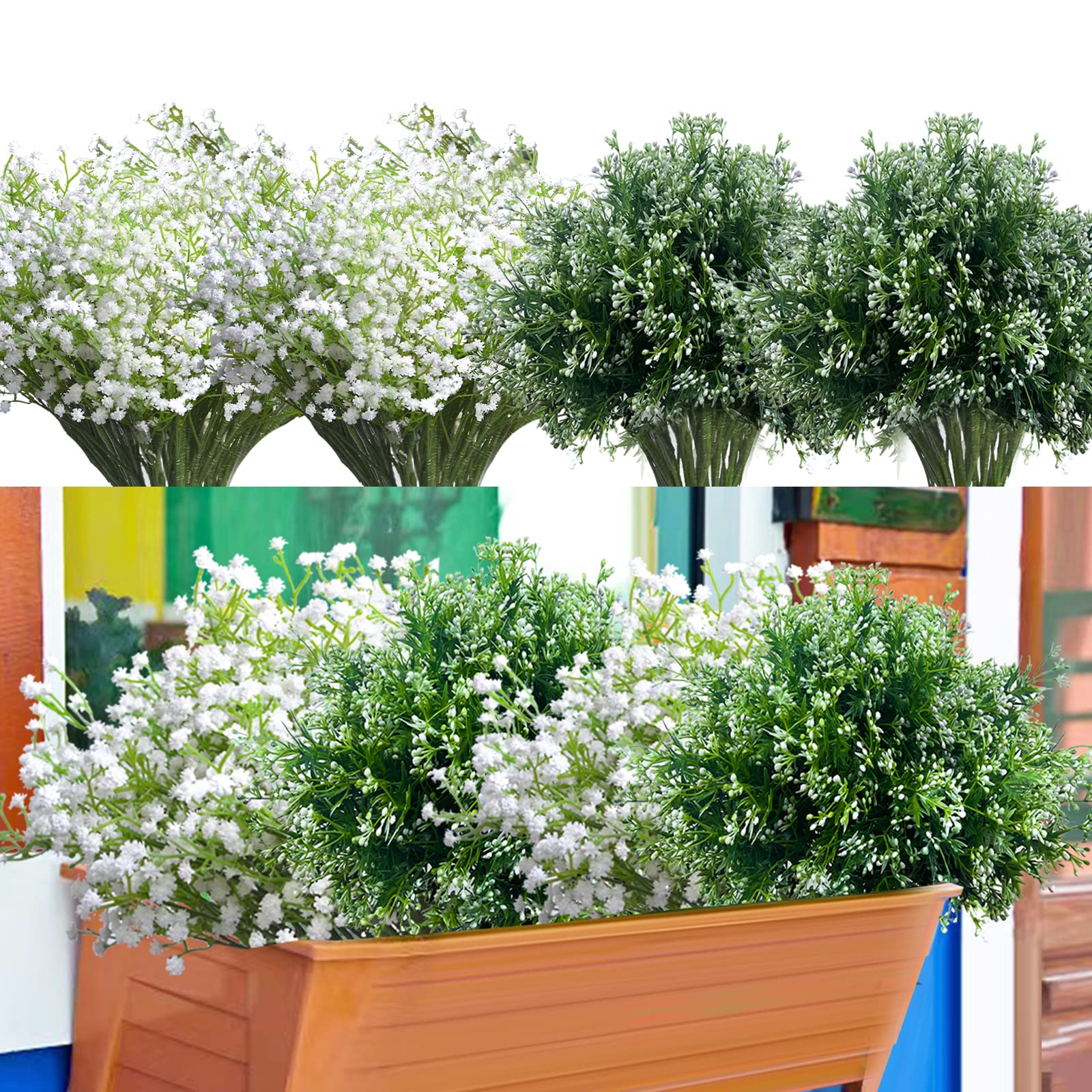 JIFTOK Artificial Flowers, 12 Pcs Babys Breath Artificial Flowers Bundles with 12 Pcs Round Head Shaped Flower, Fake Plants Plastic Faux Flowers for Home Office Garden(White)