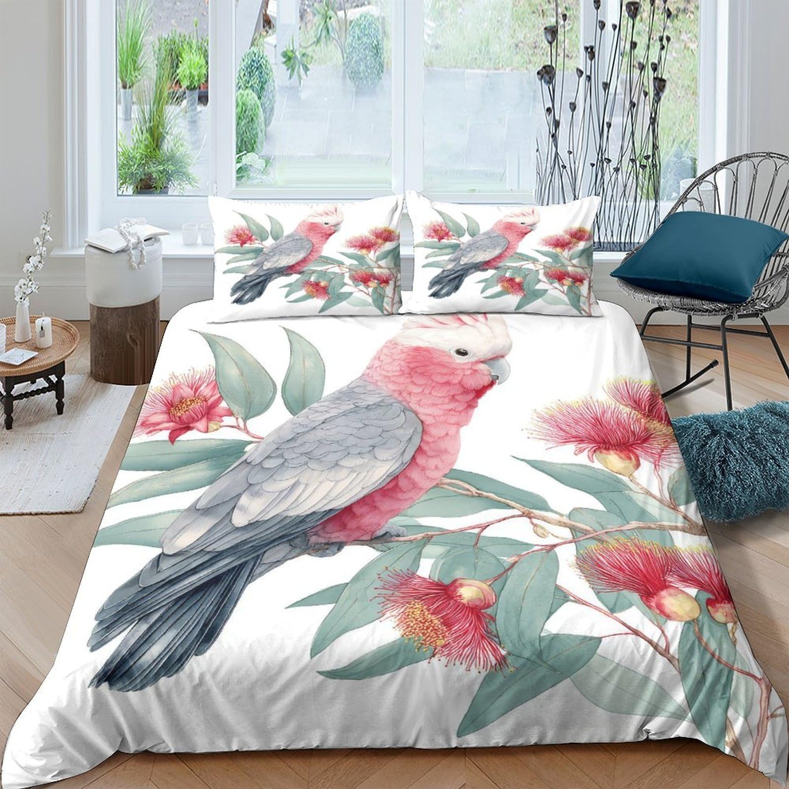 Ctjqhvkz Style-10 3D Printed Pink Parrot Fitted Sheet Microfiber Soft Botanical Blossom Mattress Cover For Bedroom Guest Room Decor Single（135X200cm）