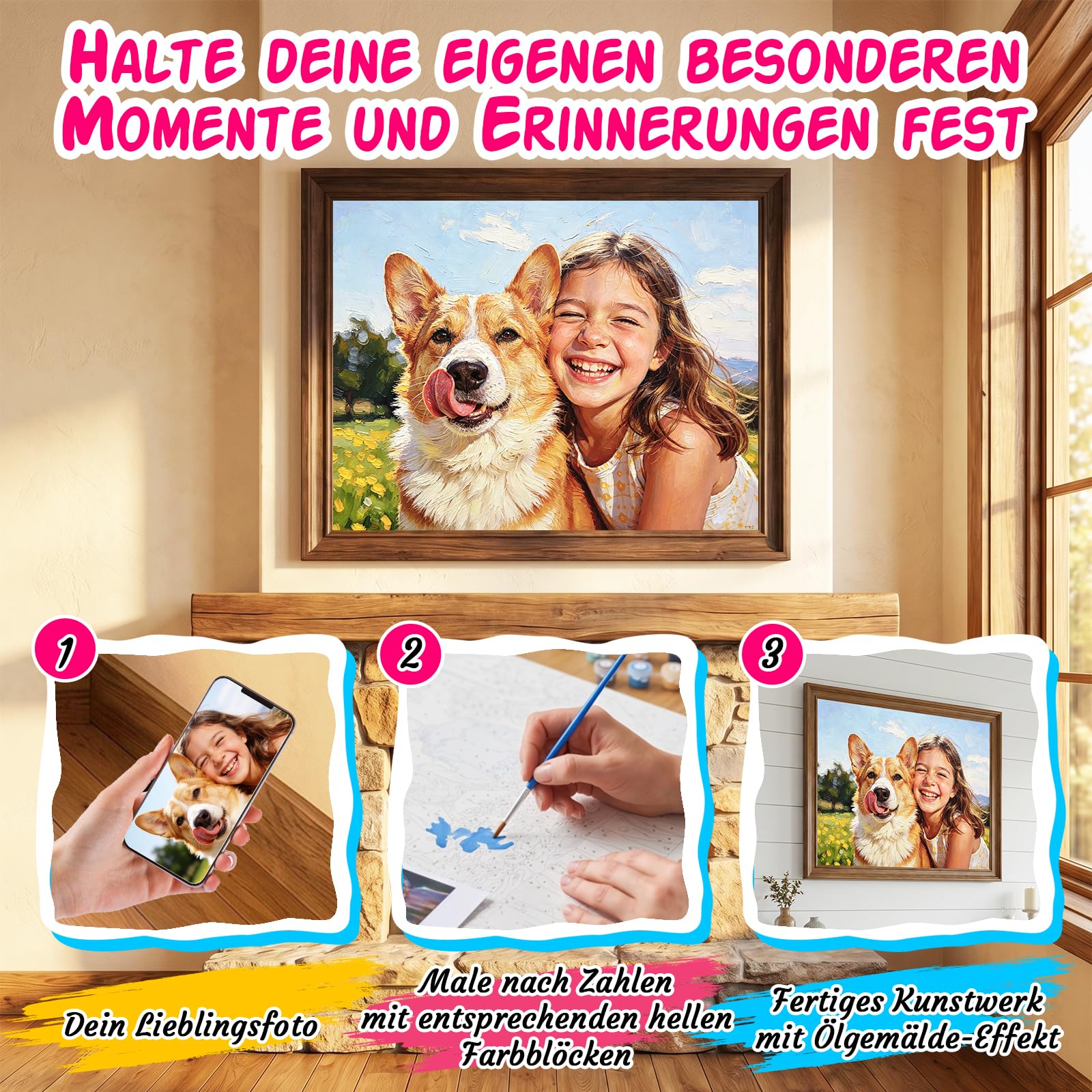 HOBULL Malen nach Zahlen Personalisiert Eigenes Foto - Malen nach Zahlen Erwachsene mit Rahmen 80x100cm, DIY Handgemalt Ölgemälde Kit mit 24/36/48 Farben Personalisierts Dekorative Malerei Geschenke