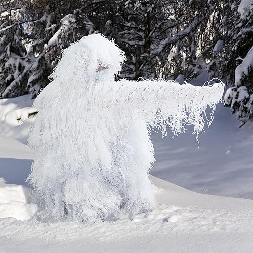 Miniatura 2 de Traje de nieve Ghillie blanco 5 en 1 para hombre, traje de camuflaje de nieve con capucha, ropa de caza, traje de camuflaje militar del ejército,