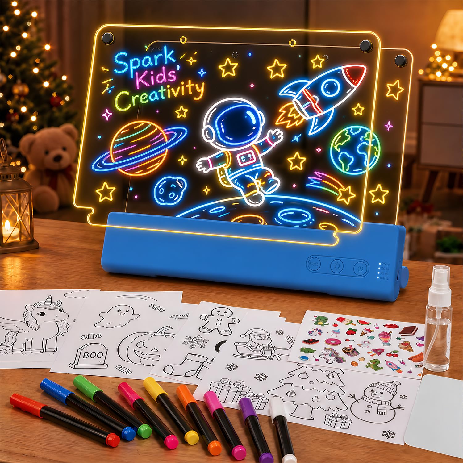 LED Drawing Board w/Dynamic Dual-Board Mode, 16" Rechargeable Glow Doodle