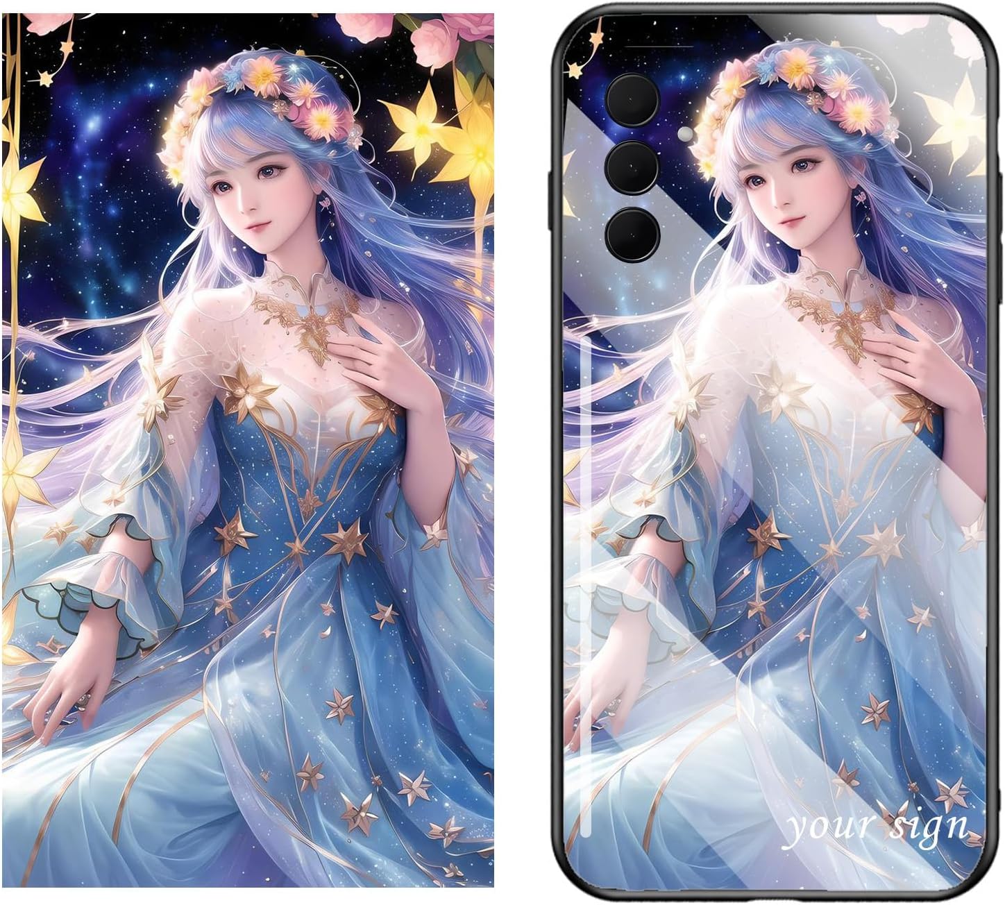 IVY Customizable Personalizado Glass Case for Samsung S24 S23 S22 S21 S20 Note20 Ultra Plus A15 A25 A35 A55 A14 A54 A34 A23 A53 A33 A13 A32 A52 A42 Custom for Couples,Pets,Anime,Idol,Baby,Logo