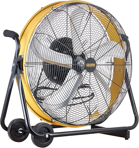 Miniatura 11 de HiCFM Ventilador de tambor industrial de 61 cm, 8800 CFM de alta velocidad, ventilador de aire de metal resistente de 3 velocidades con ruedas para