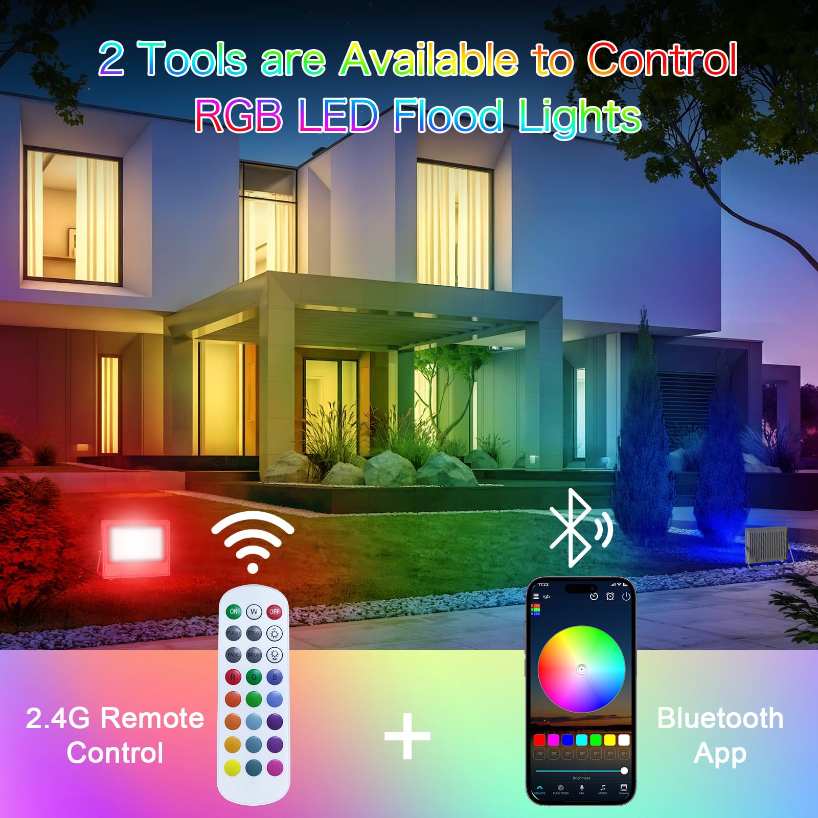 OUSIDE 2-Pack RGB LED Flood Lights Outdoor,Color Changing Flood Lights,50W (400W Equivalent),5000LM - Image 3