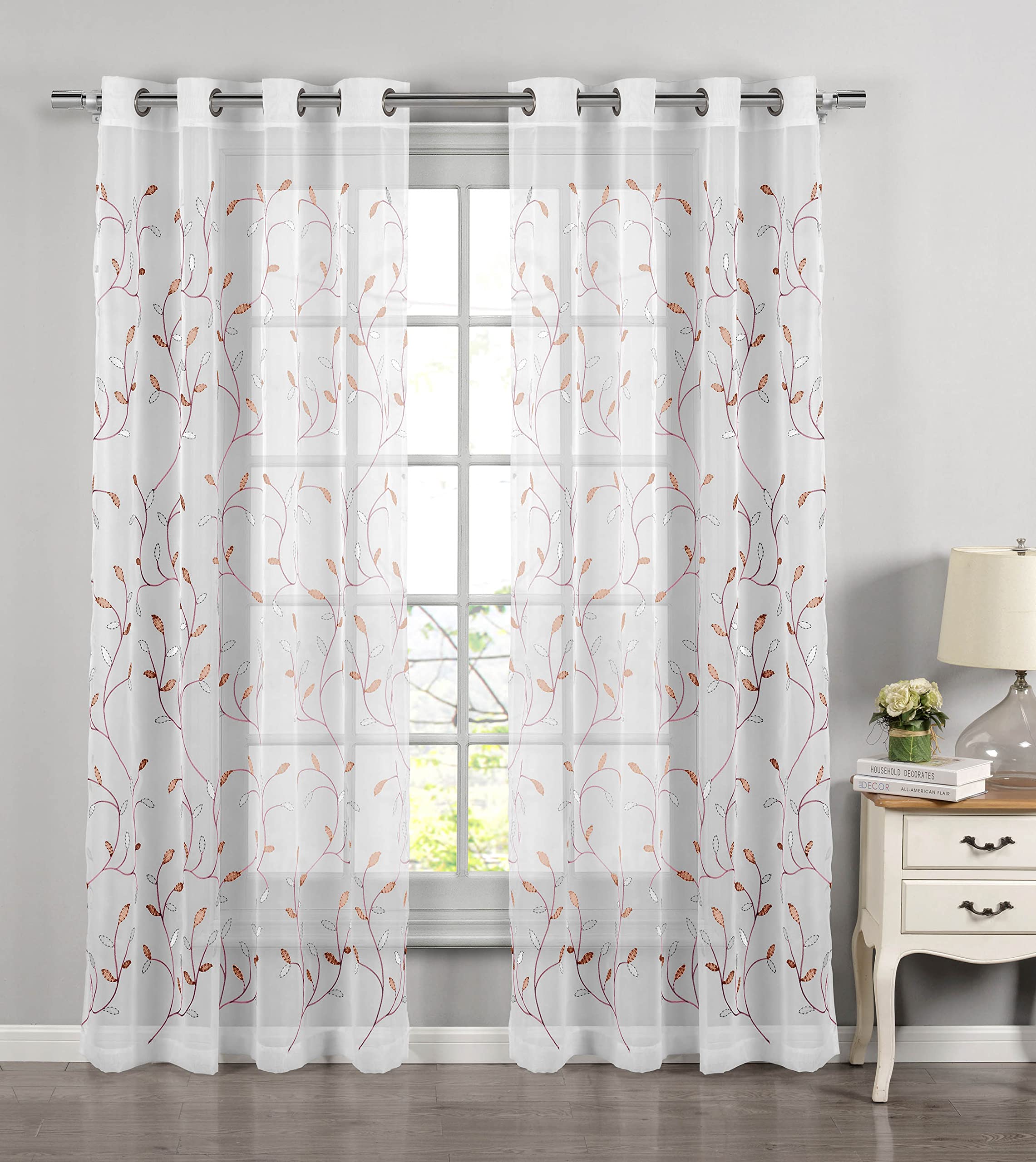Creative Home Ideas Sheer Extra Wide Light Filtering Grommet Single Curtain Panel, Fabric, Coral, 54" W x 84" L (Pack of 1) - Image 2