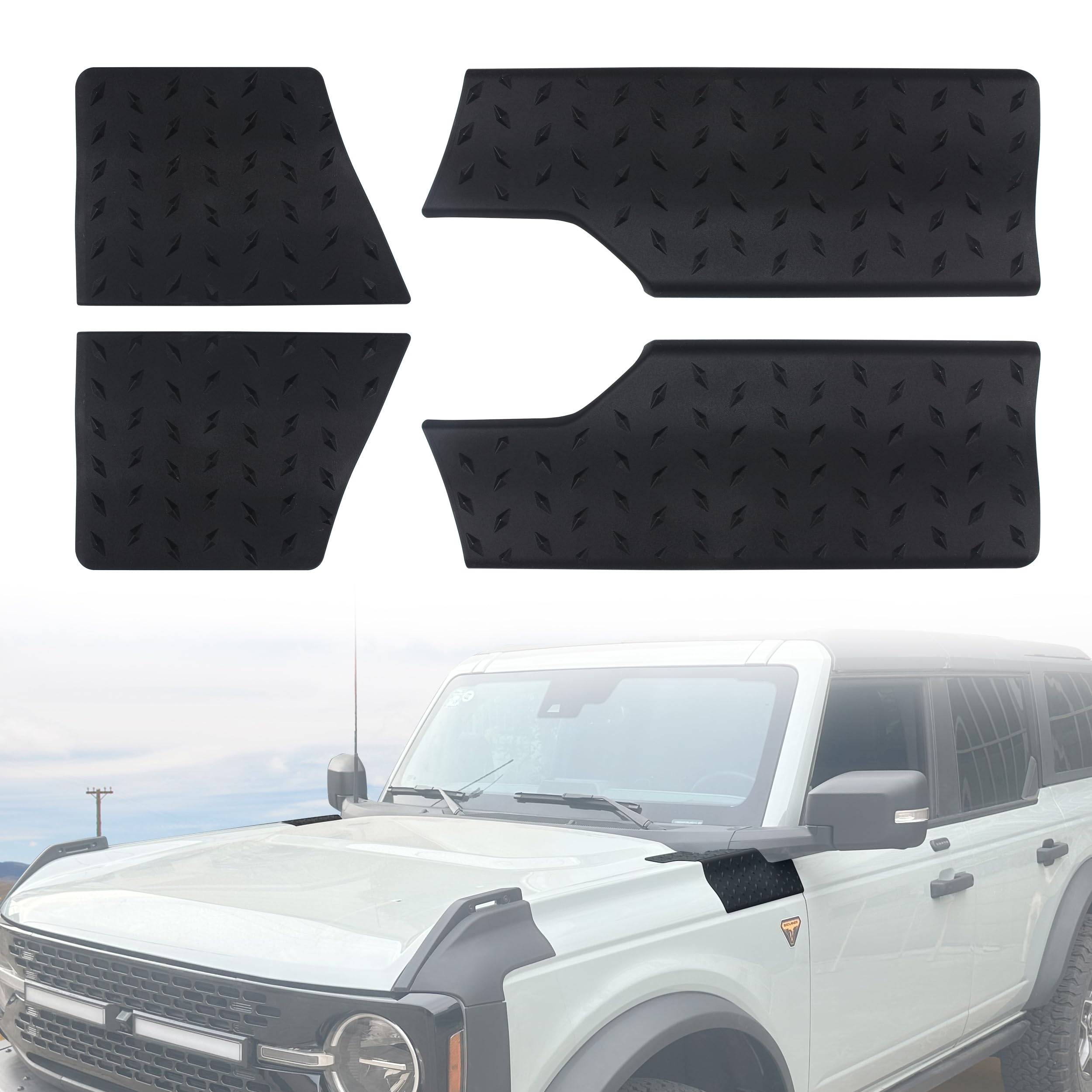 KAKABAS - Protector de esquinas laterales para pared frontal, protector de esquinas para automóviles, compatible con Ford Bronco 2021-2023, 2 puertas, 4 puertas, accesorios, protección lateral, color negro