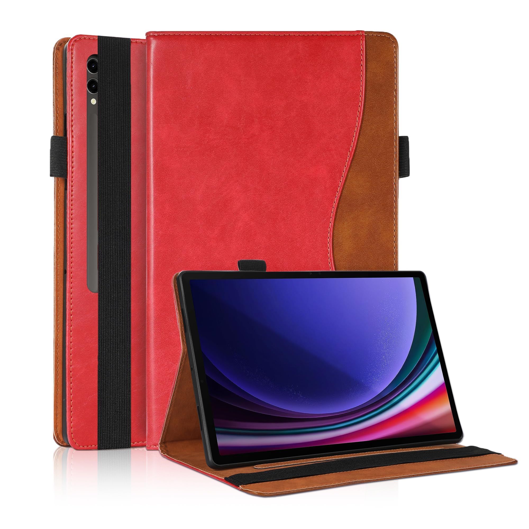 Samsung Galaxy Tab S10 Plus Case - 12.4 inch PU Leather Business Cover with Card Slot and Pen Holder for X820/X810/X800/T970 - Red