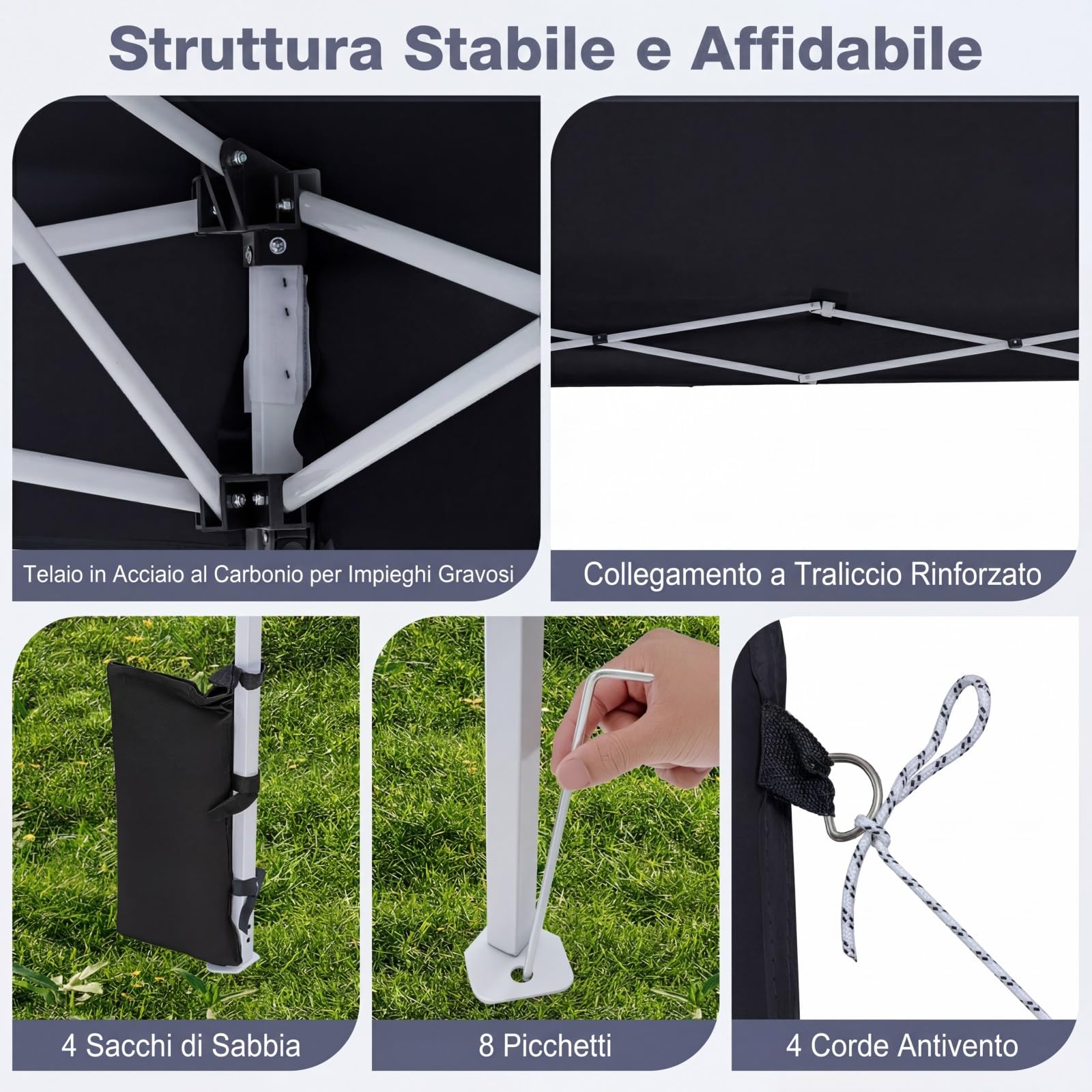 COSTWAY Gazebo da Esterno Pieghevole 290 x 290 cm, Gazebo Pop up con 4 Sacchi di Sabbia e Borsa da Trasporto, Regolabile in Altezza, Telaio Robusto in Metallo, per Mercato, Campeggio (Nero)