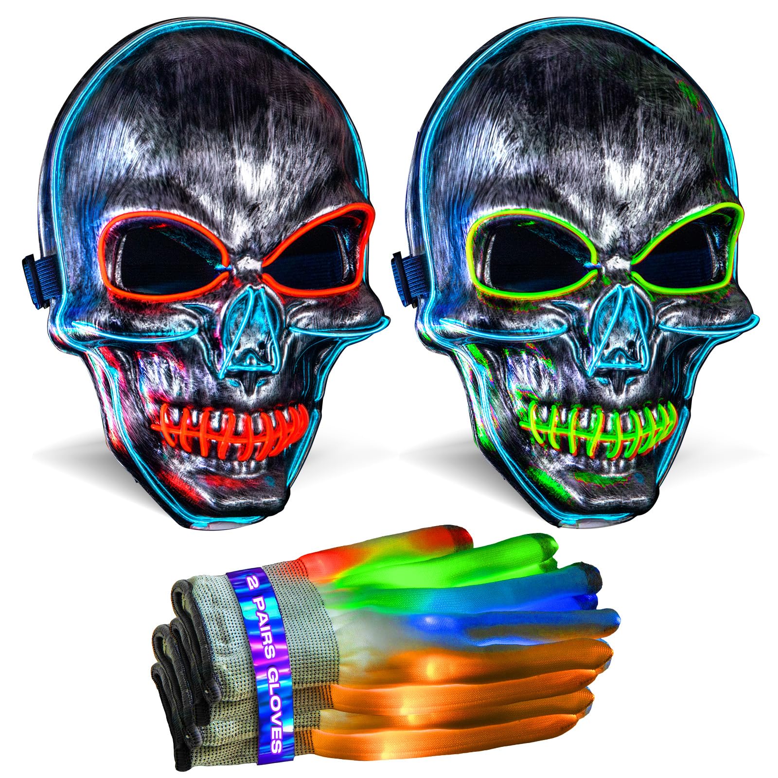 LED Mask Halloween Costumes LED Gloves Set Scary Masks Glow in Dark Skeleton Cool Halloween Gifts for Adult