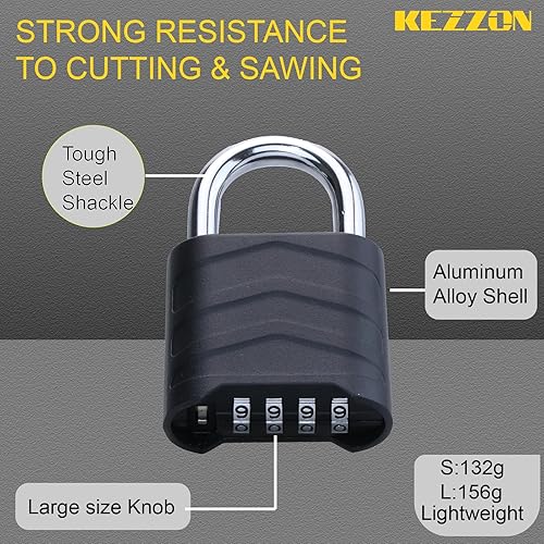 Miniatura 3 de Candado combinado para exteriores, 2.2 pulgadas, 2.205 in, ligero, resistente a la intemperie, 4 digitales, cuerpo de aluminio de seguridad, para