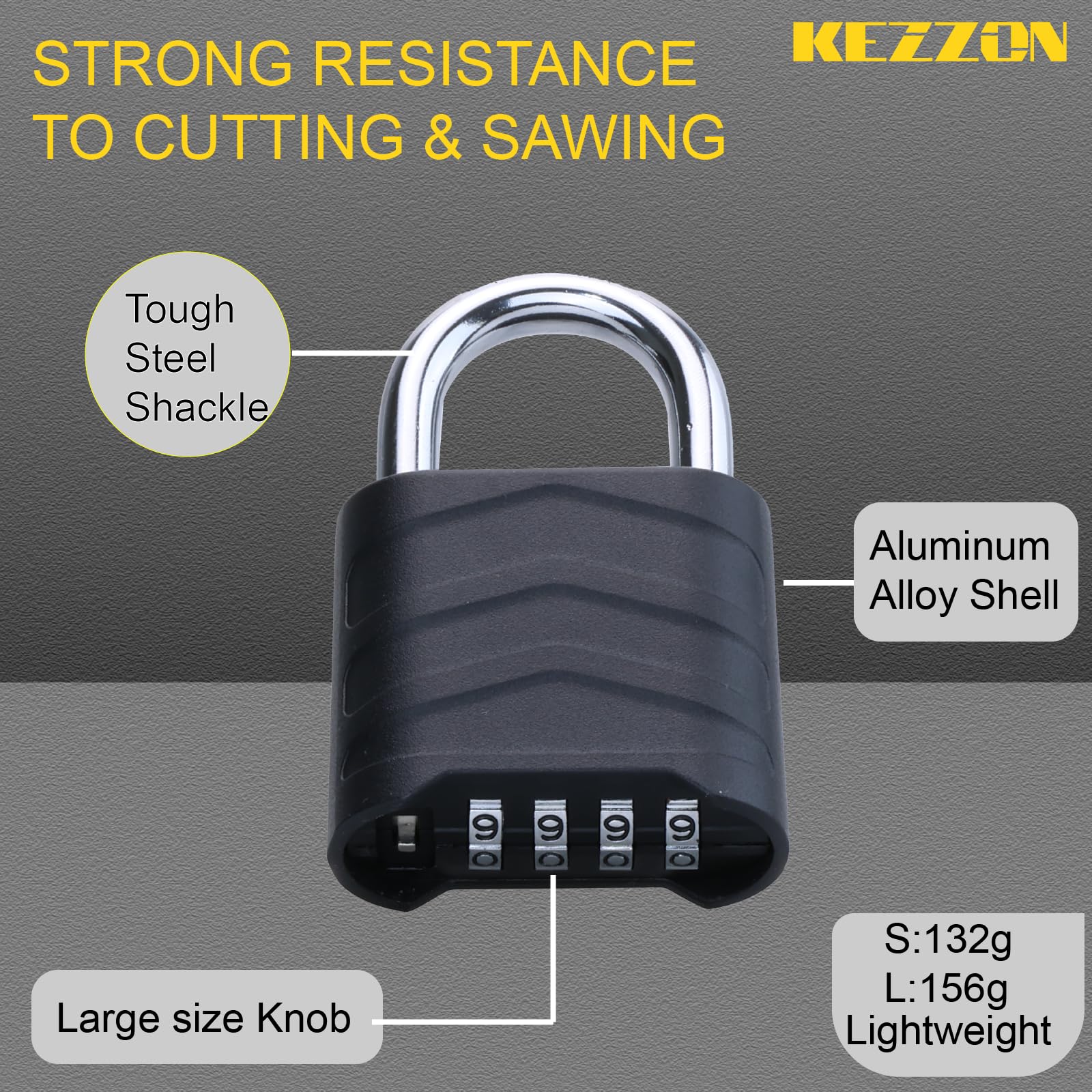 Candado de combinación, candado combinado para exteriores, 55 mm, resistente a la intemperie, reconfigurable, 4 digitales, cuerpo de aluminio de seguridad (paquete de 2, negro, corto)