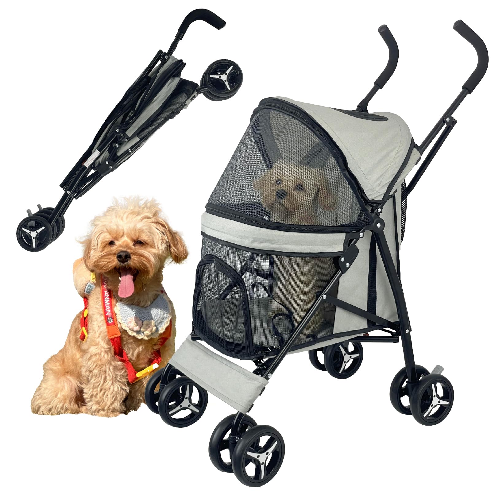 zedzyra Elegant Umbrella-Shaped Doggy Stroller for Small Dogs, Small Pet Stroller for Medium Dogs, Ideal for 20 Lbs Medium Dogs & Small Dogs (Grey)