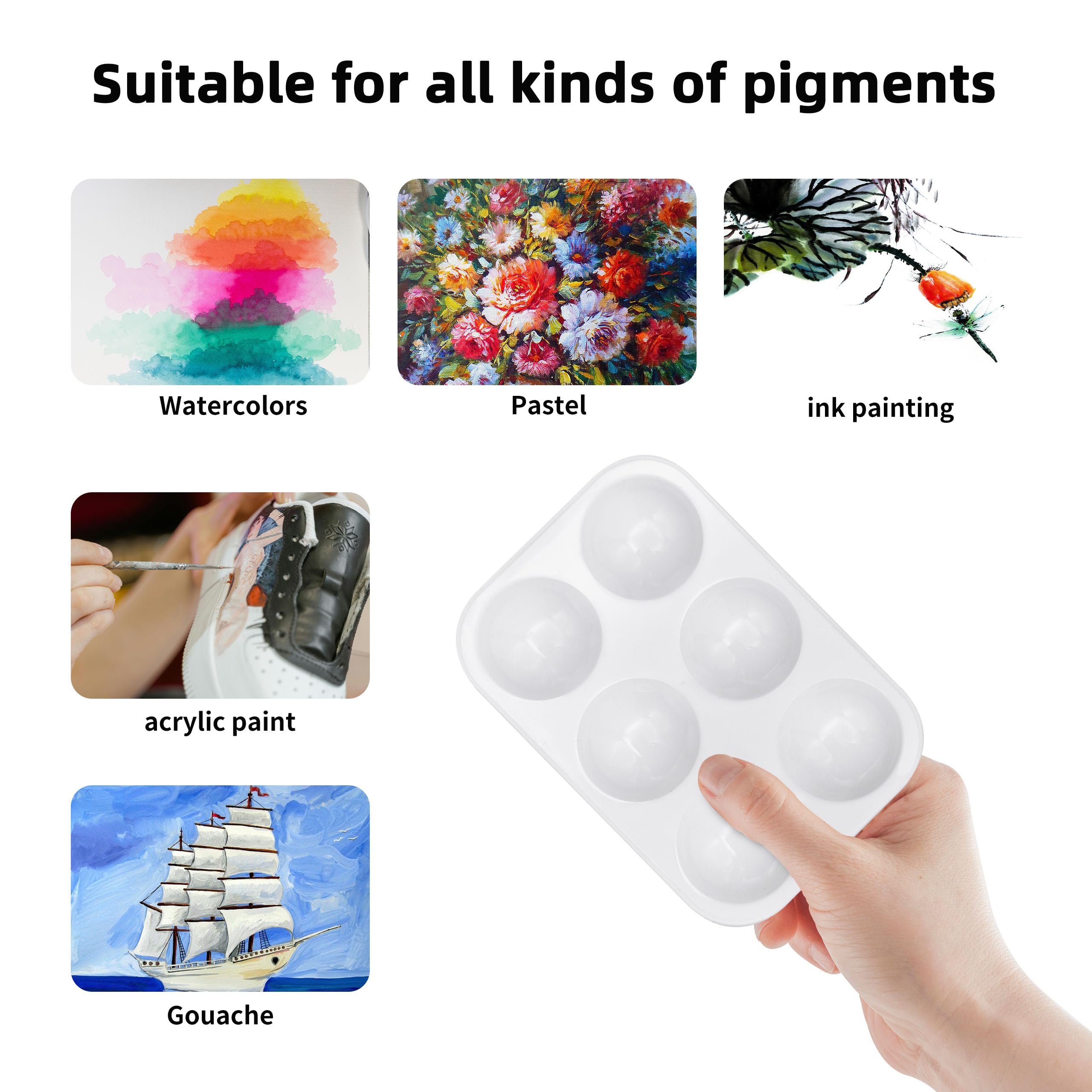 40 paletas de pintura de plástico blanco, paleta de aceite de acuarela rectangular de 6 pozos para niños, adultos, estudiantes, artistas, manualidades, bandeja de pintura para fiestas de pintura,
